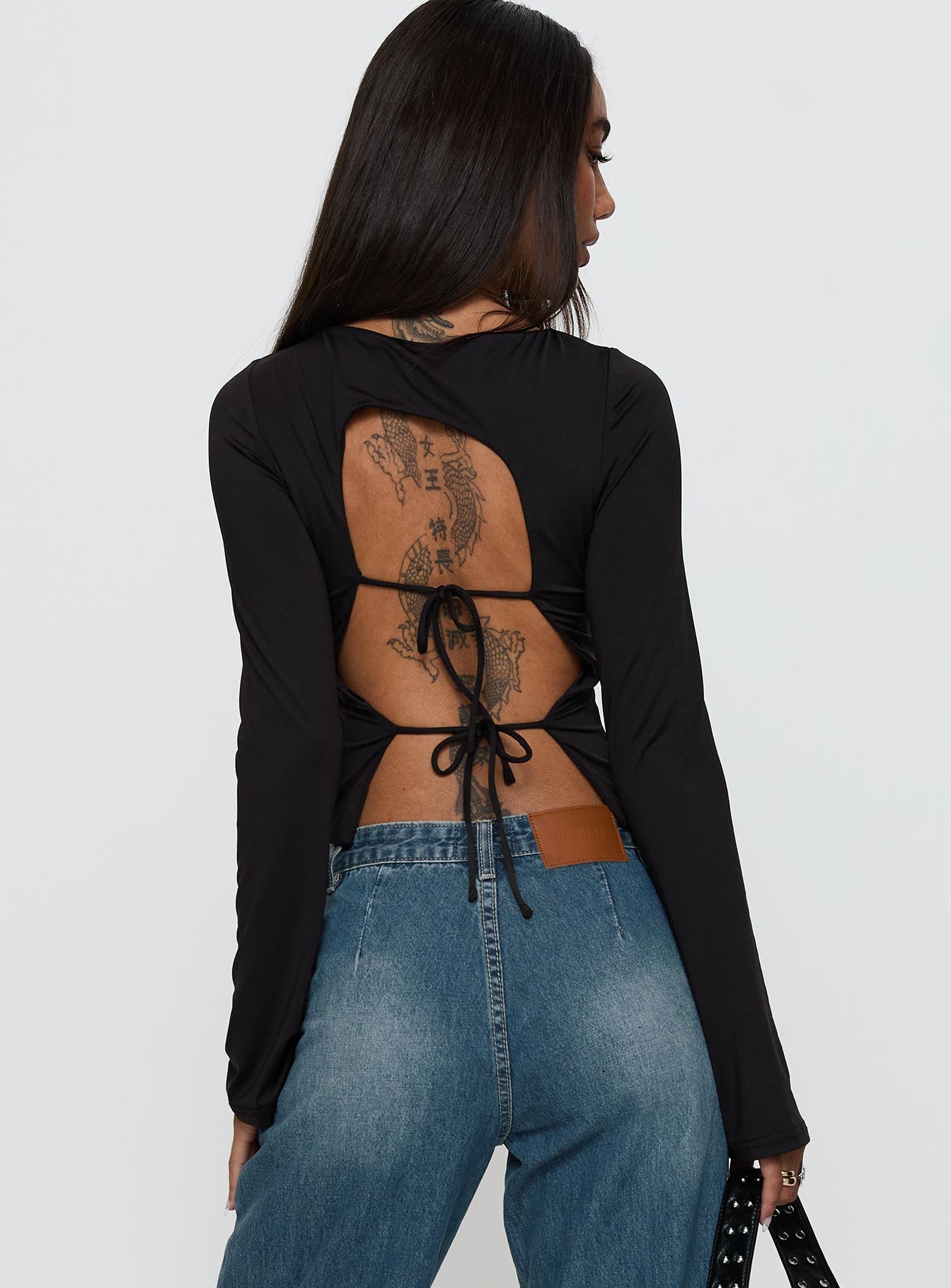 Lifes Good Long Sleeve Backless Top Black、mySite、solidvoid