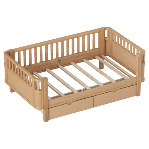 Twin Size Wood Platform Bed for Kids, Wood Low Profile Twin Bed with Rails for Girls and Boys, Natural (Patented Design) , Expect Arrival Date 2025/9/15、、eastwooduniform