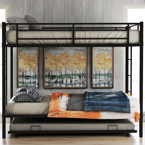 Twin over Twin Bunk Bed with Trundle, Black(OLD SKU:MF192387AAB)、、casual