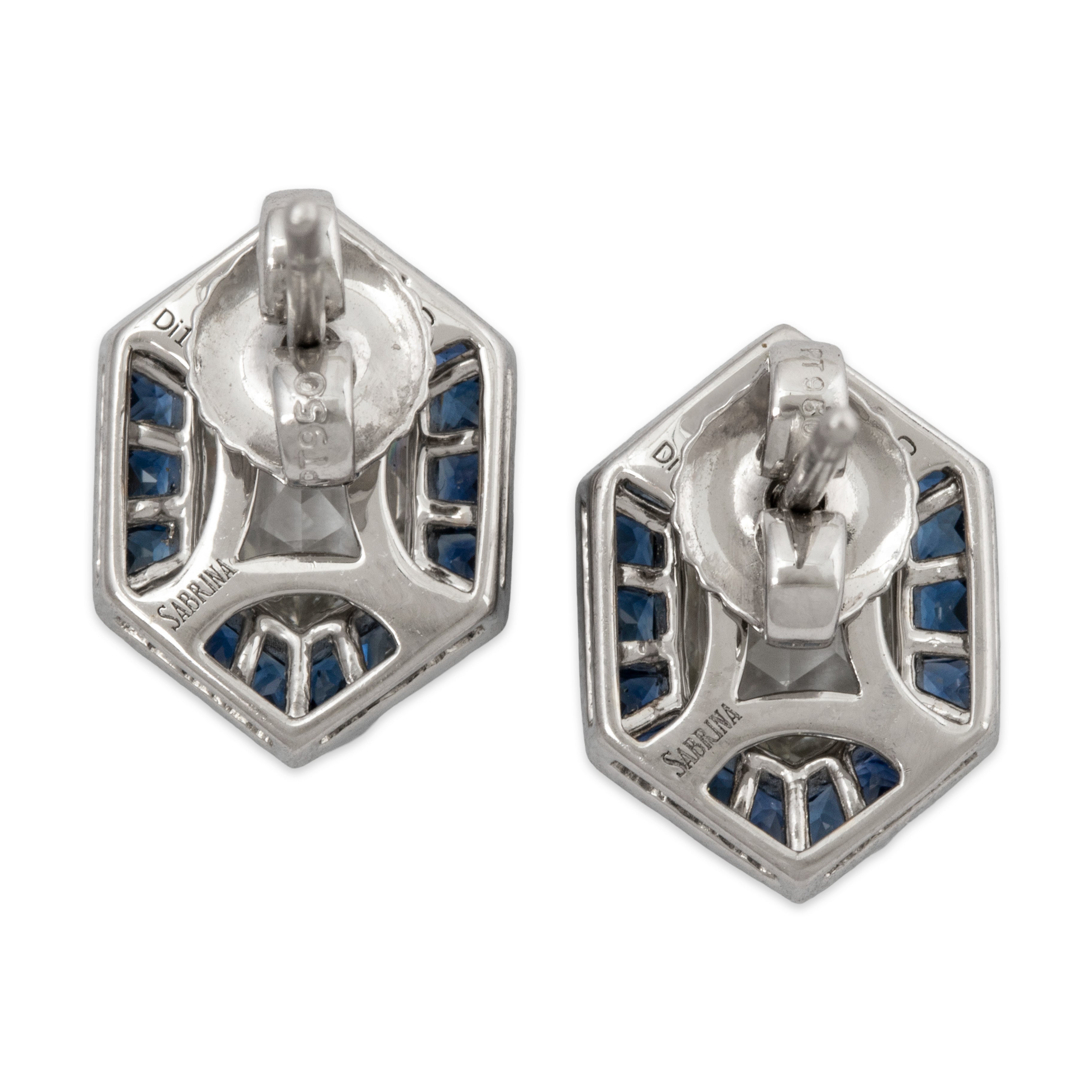 Abbott & Oaks Platinum 1.88cttw Hexagon Diamond 1.23cttw Sapphire Stud Earrings、mySite、hinf8tx79