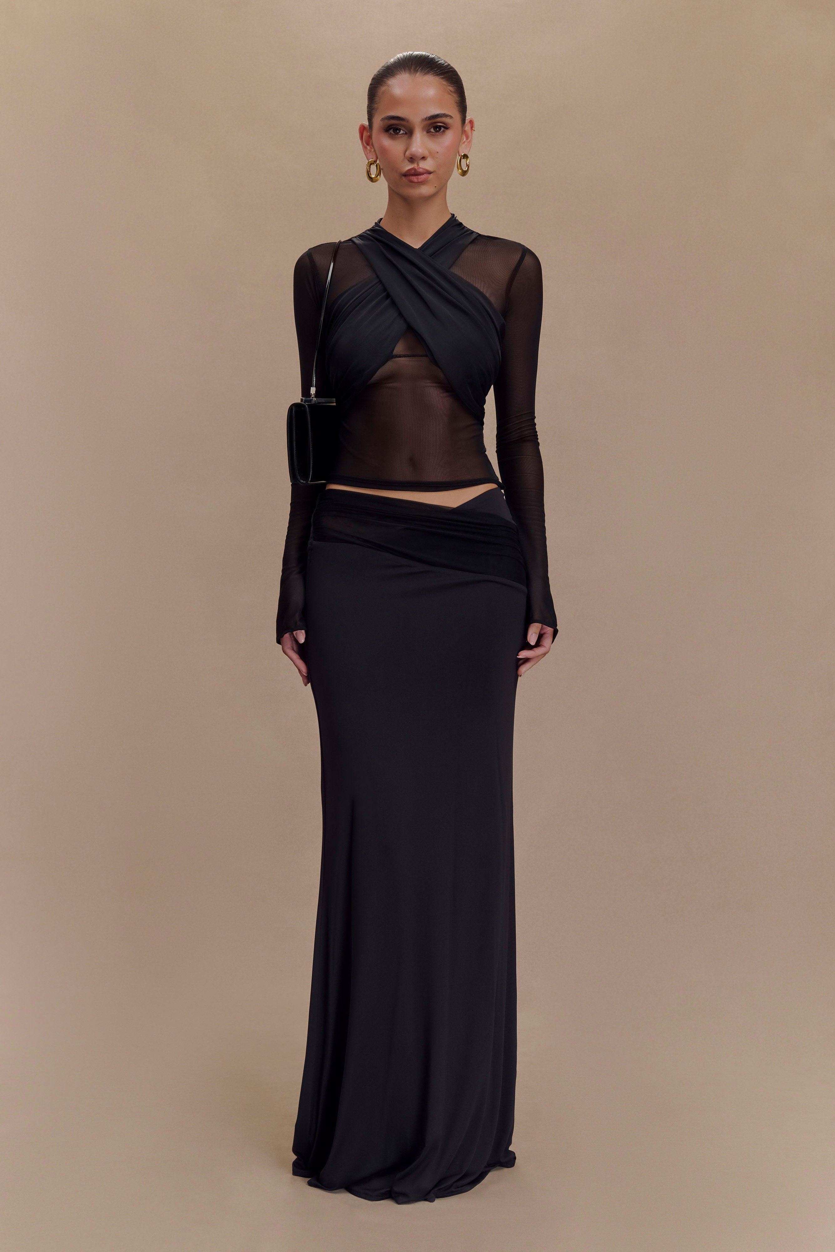 Tania Slinky And Mesh Long Sleeve Top - Black、mySite、solidvoid