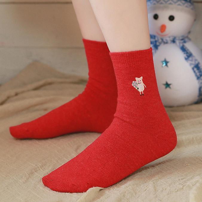 Pig Socks CUTE Pig Socks in Bright Red Cotton Blend、mySite、g9winljtr