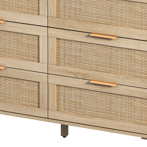 51.18"6-Drawers Rattan Storage Cabinet Rattan Drawer,for Bedroom,Living Room,Natural (Same SKU:W757P198980)、、casual