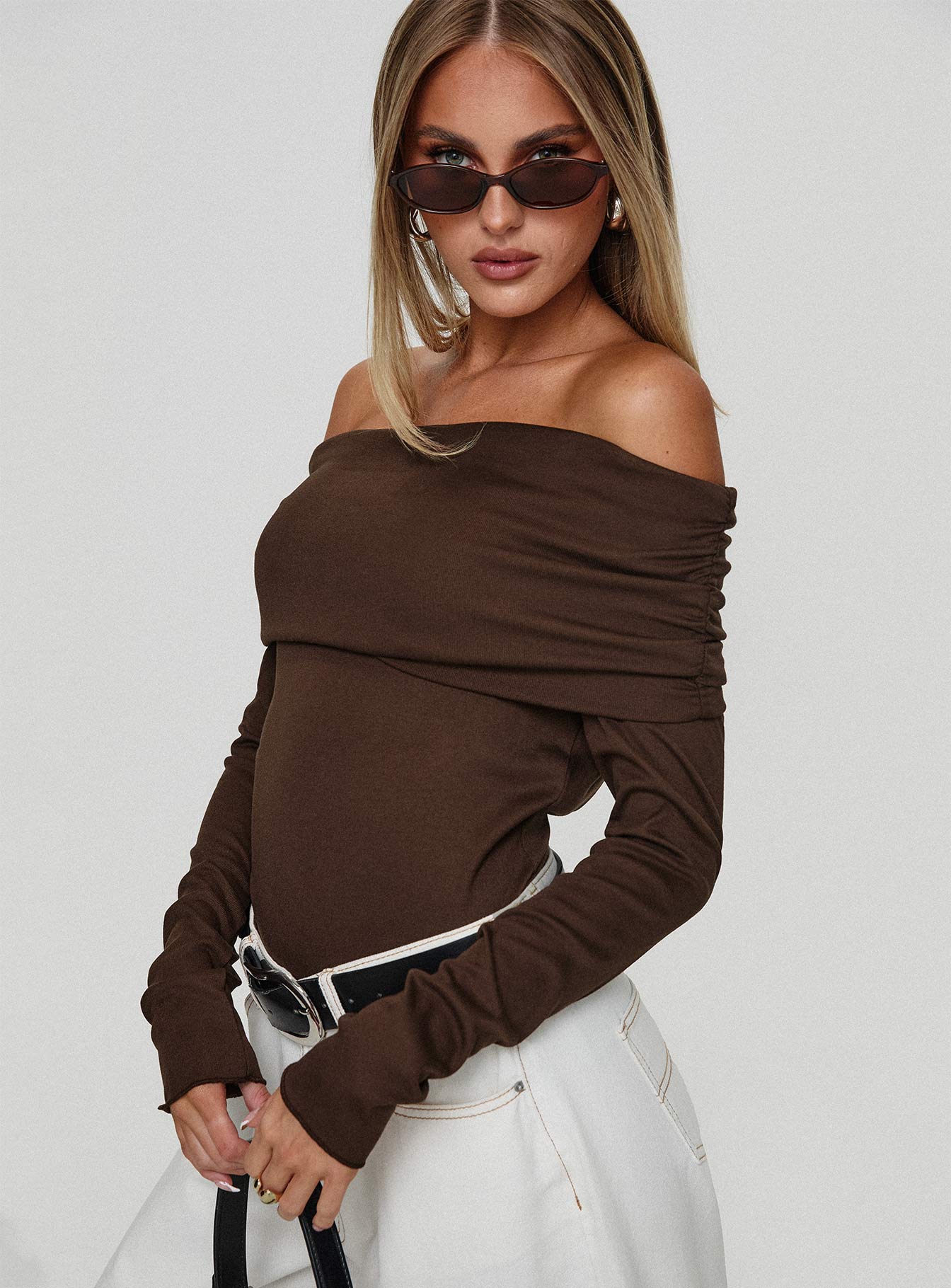 Spoilt Off The Shoulder Bodysuit Brown、mySite、solidvoid