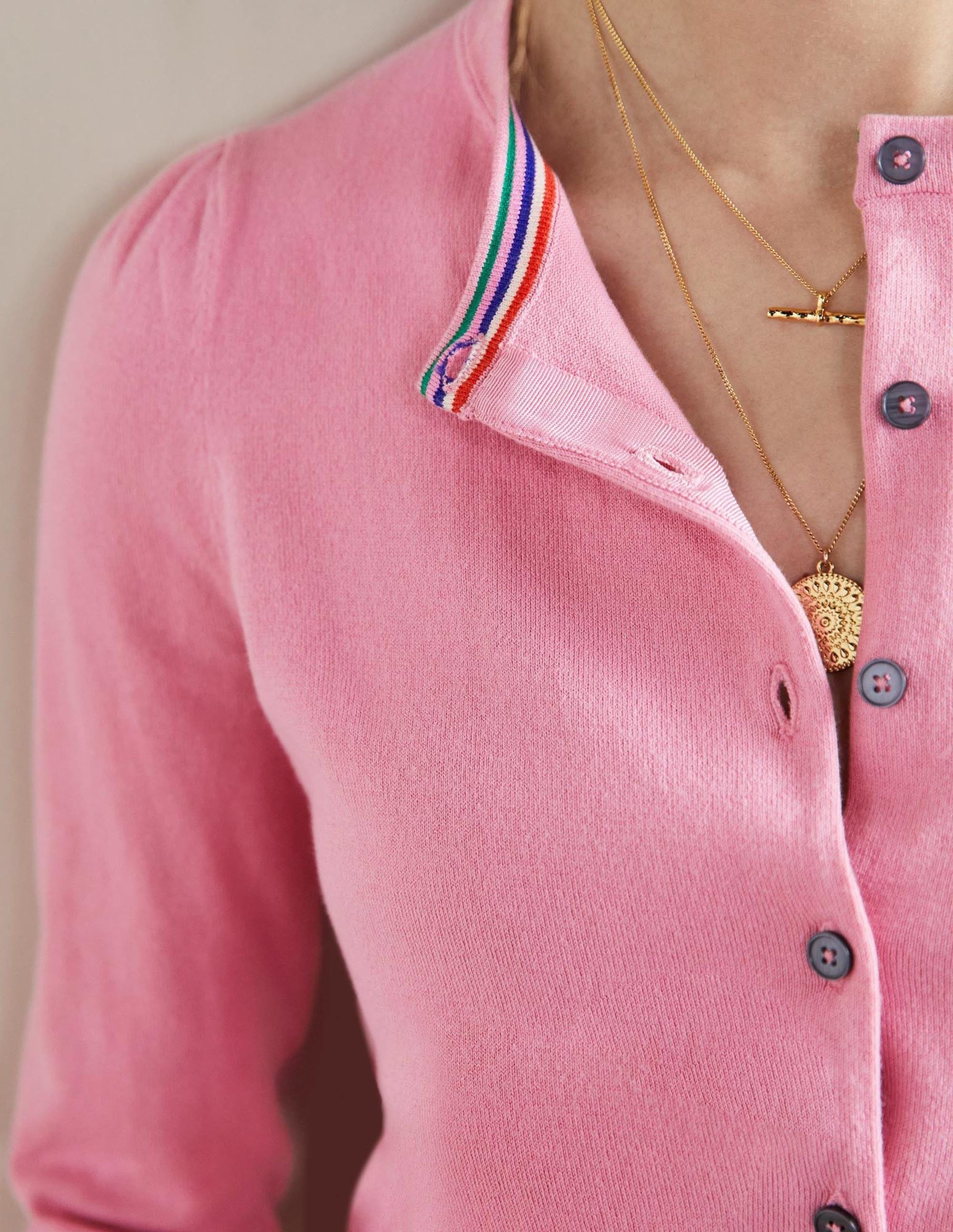  Cotton Crew Neck Cardigan-Posy Pink、mySite、ashleygrahame