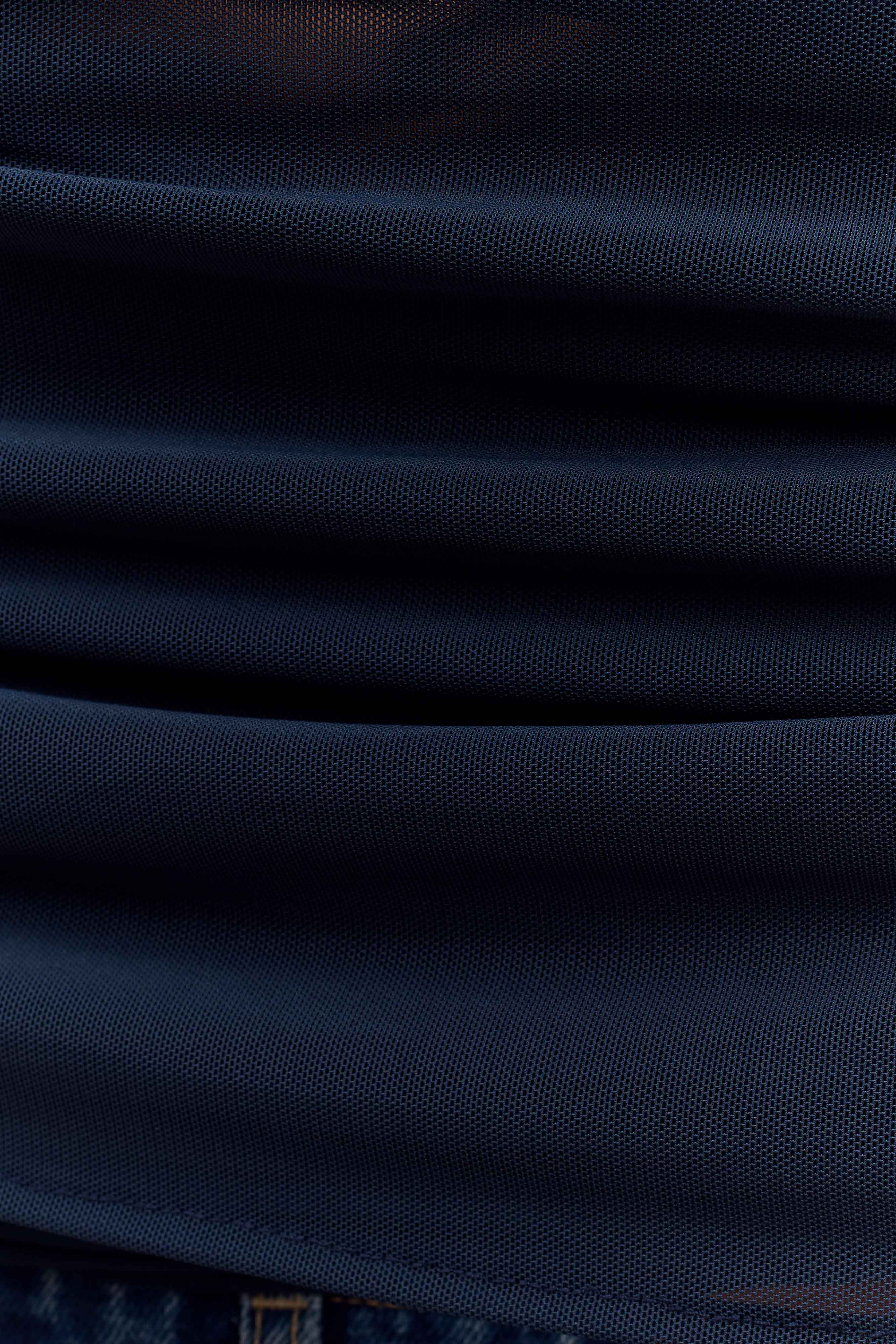 Arna Off Shoulder Mesh Crop Top - Midnight Blue、mySite、solidvoid