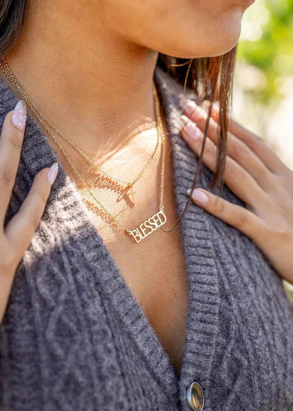 18K Gold PVD Stainless Steel Blessed Layered Cross Charm Necklace / SBB0323、mySite、dreamappss