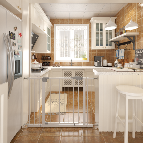 29.5-45.3" Wide Baby Gate for Stairs, Dog Gate Indoor for Doorways, No Drilling Pressure Mounted Pet Gates for Kids, Easy Walk Through Safety Gate, White、、casual