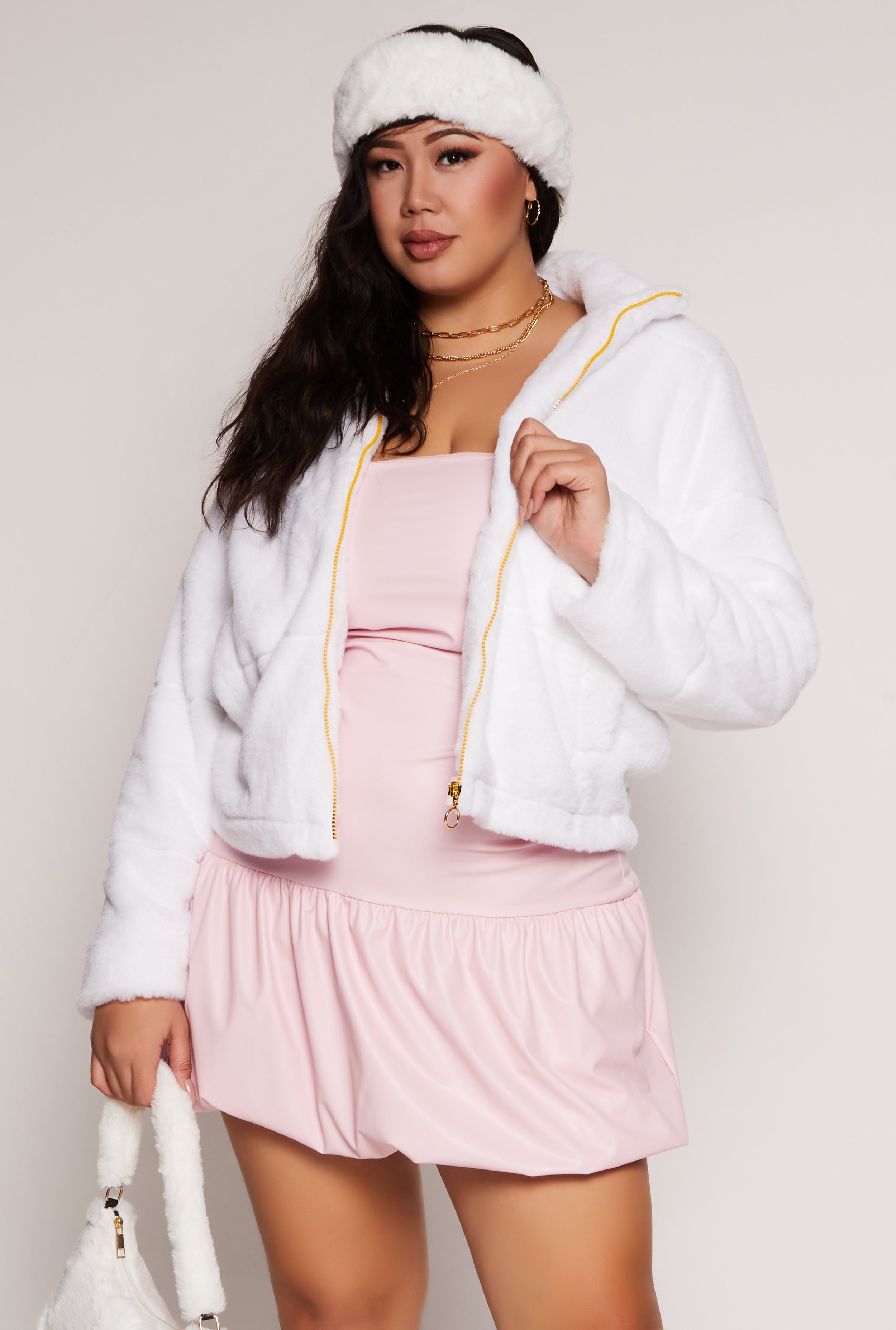 Plus Size Zip Front Faux Fur Jacket、mySite、camillekostekn