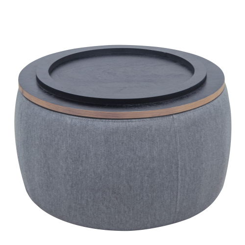 Round Storage Ottoman, 2 in 1 Function, Work as End table and Ottoman, Navy (25.5"x25.5"x14.5")、、casual