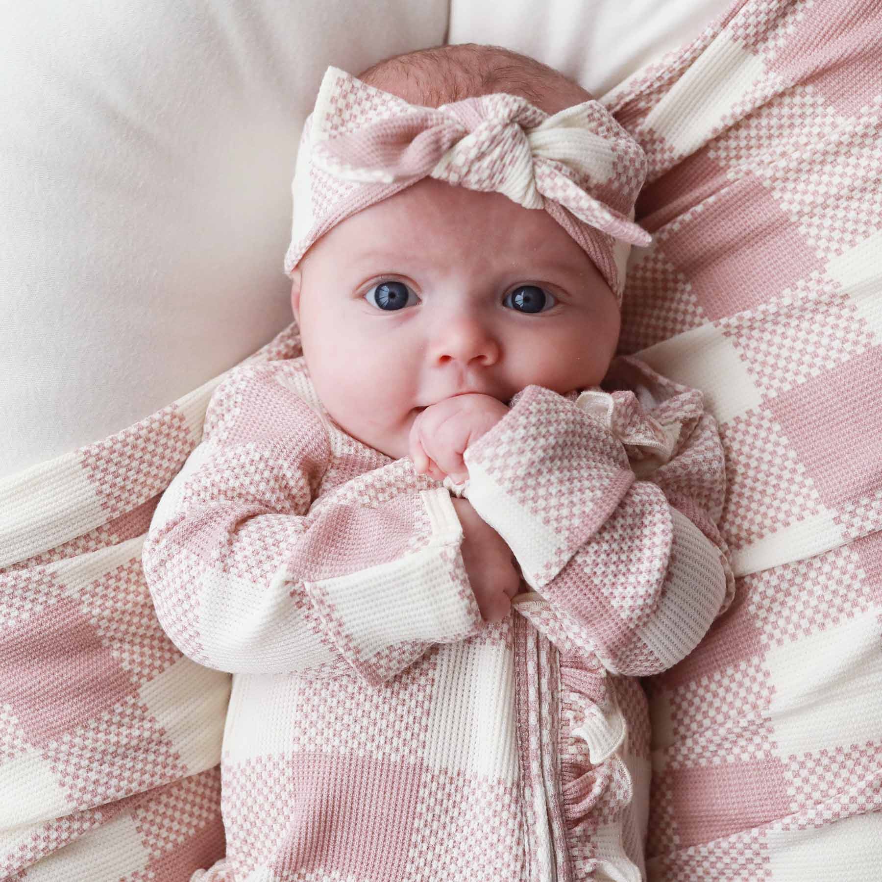  Big Check Bamboo Waffle Knit Large Bow Headwrap | Rosy、mySite、layawaytickets