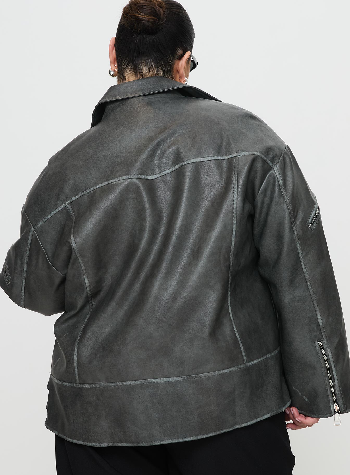 Magnets Faux Leather Jacket Washed Charcoal Curve、mySite、solidvoid