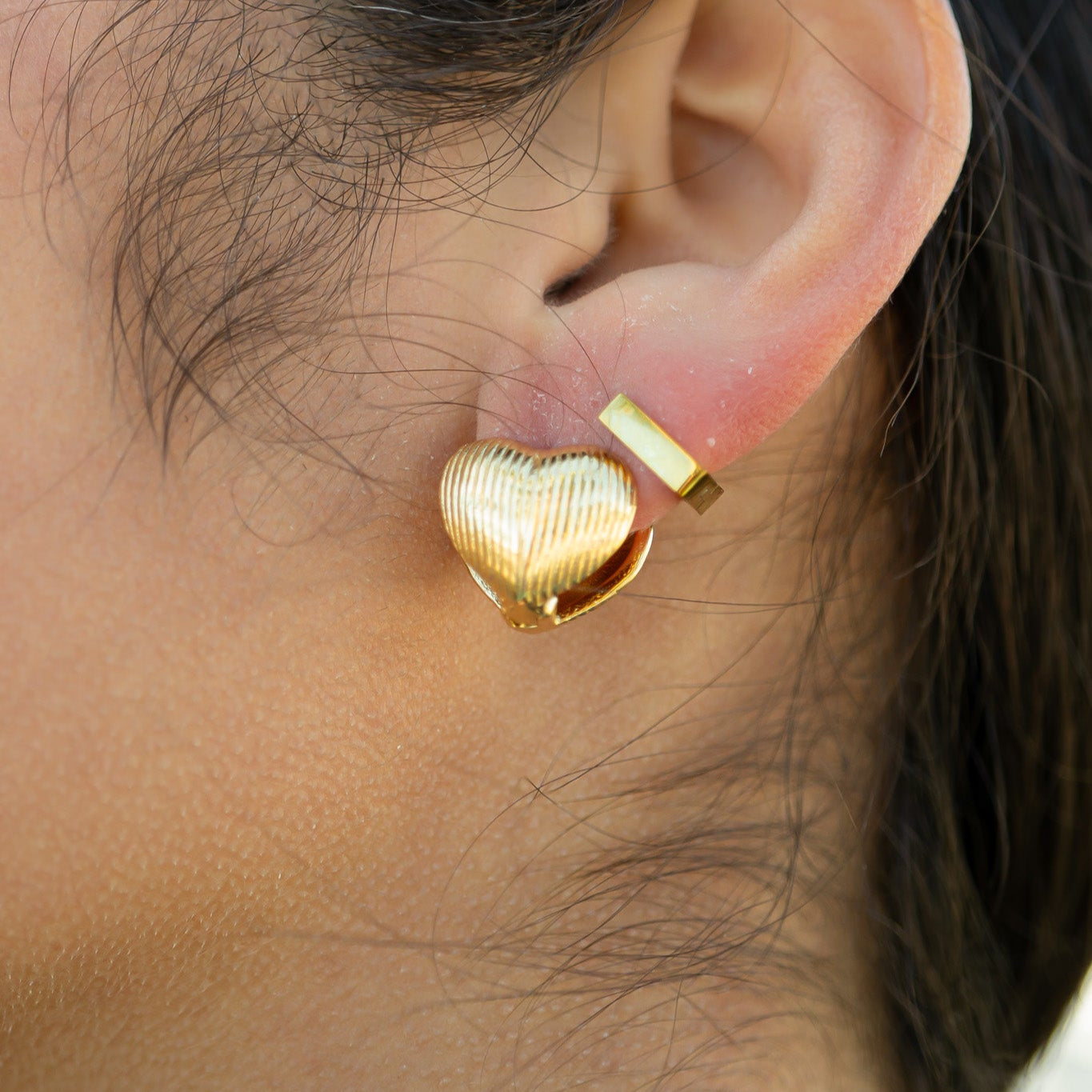 18K Gold PVD Stainless Steel Square Huggie Earrings / ERJ0053、mySite、dreamappss