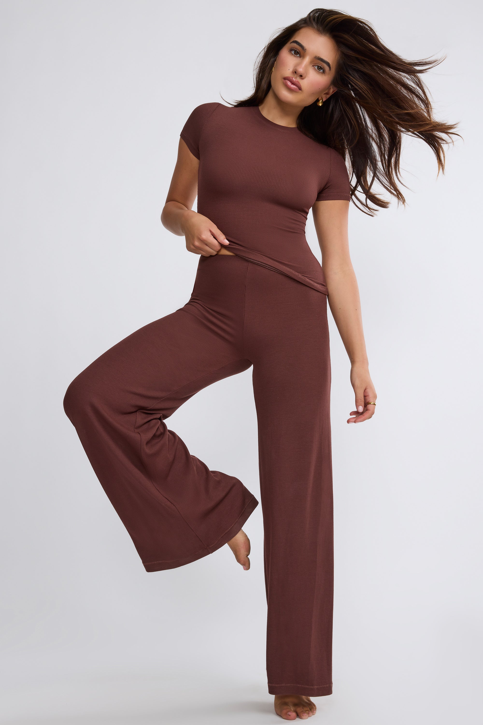 Tall Mid Rise Wide Leg Trouser in Chocolate、mySite、solidvoid