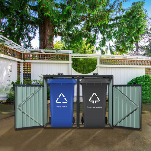 Garbage Bin Shed Stores 3 Trash Cans Metal Outdoor Bin Shed for Garbage Storage,Stainless Galvanized Steel, Bin Shed for Garden Yard Lawn,Grey、、eastwooduniform