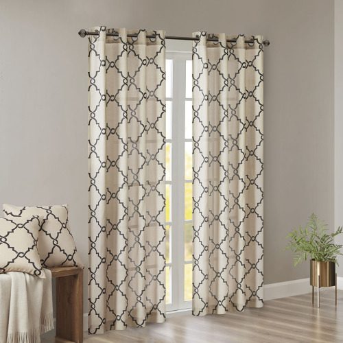 Fretwork Print Grommet Top Window Curtain Panel(Only 1 Pc Panel)、、eastwooduniform