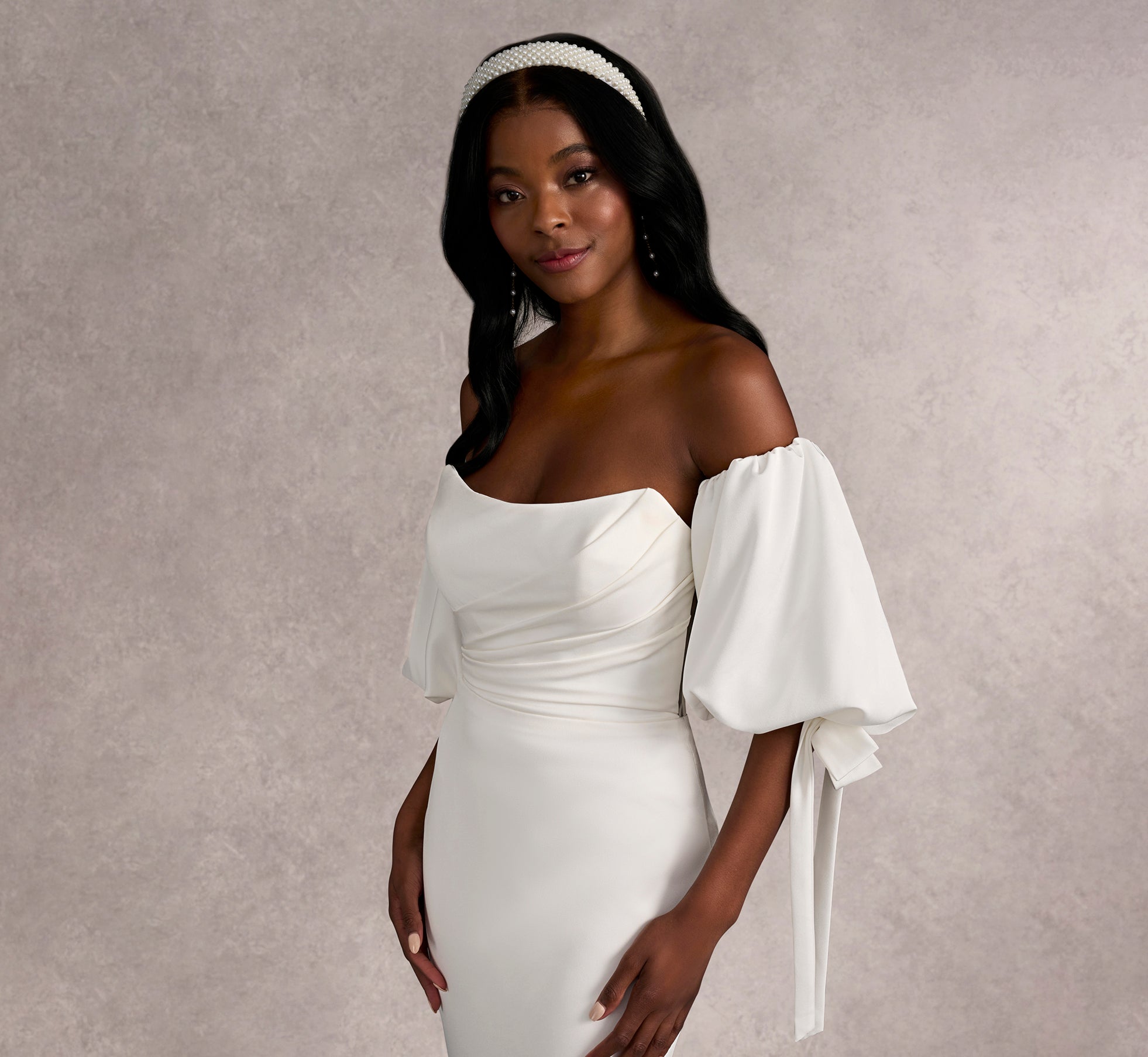 Strapeless Stretch Charmeuse Gown With Detachable Sleeves In Ivory/Ivory In Ivory Ivory、mySite、solidvoid