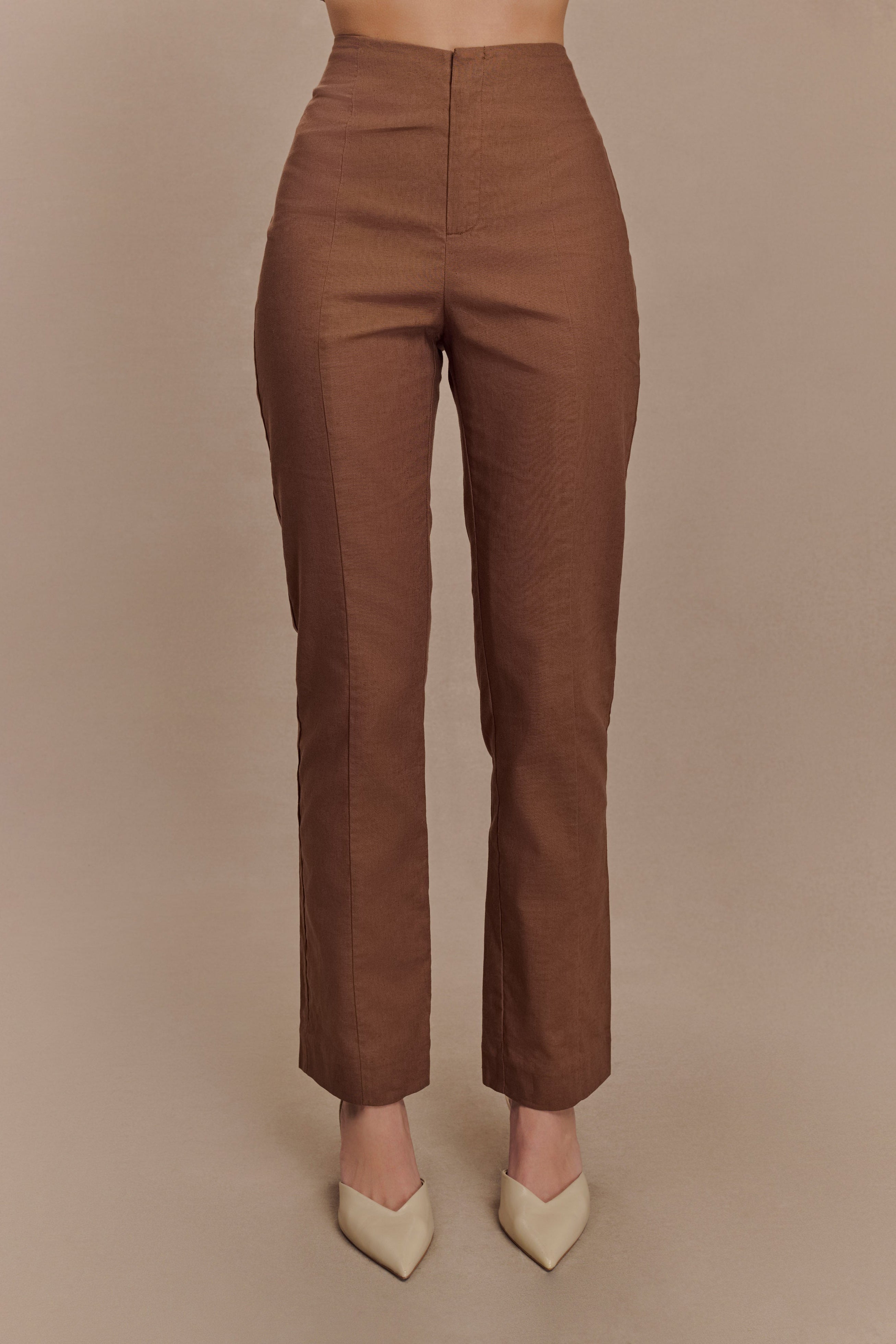 Dora Linen Straight Leg Pant - Cacao Brown、mySite、solidvoid
