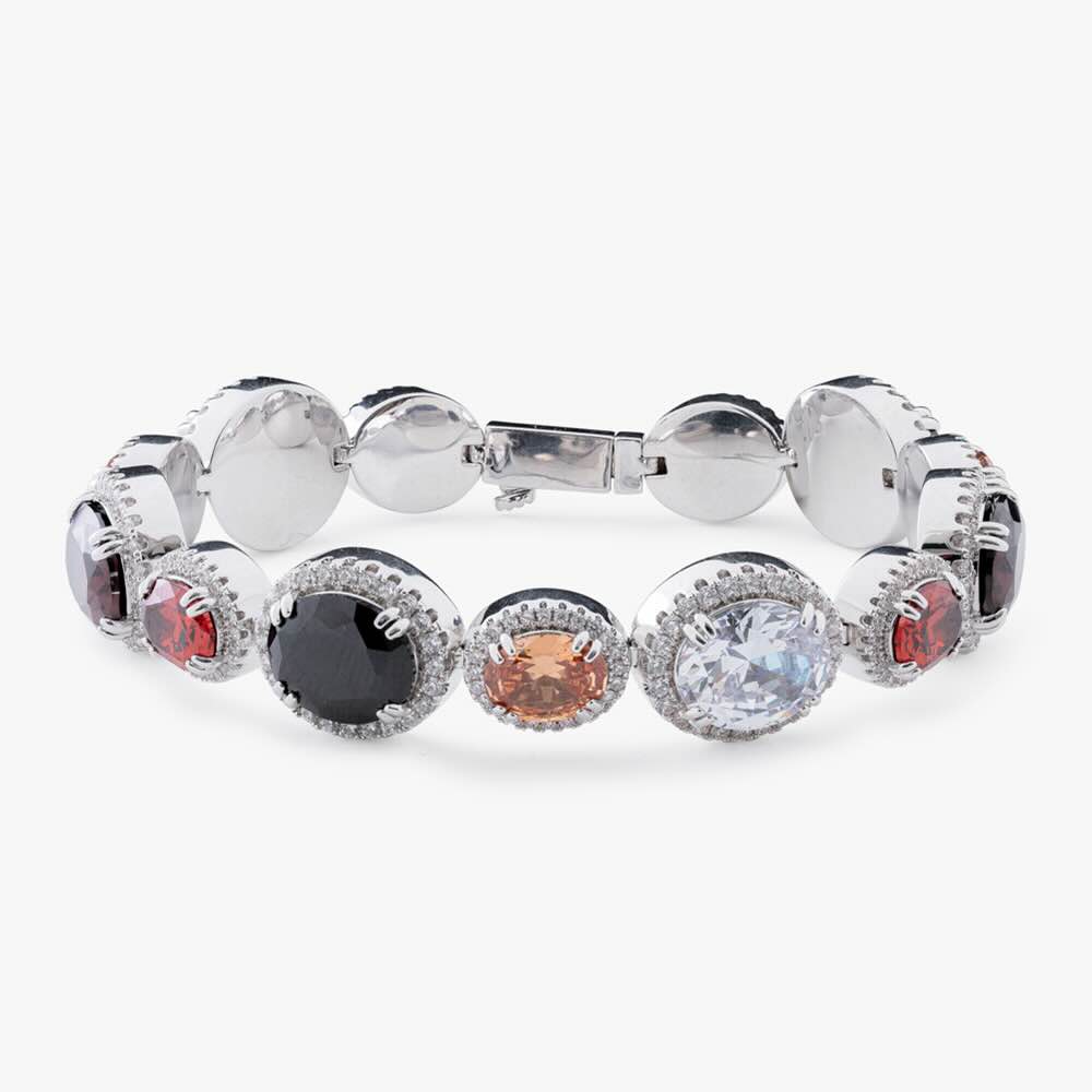 Multi Gemstone Oval Cut Halo Moissanite Bracelet、mySite、hinf8tx79