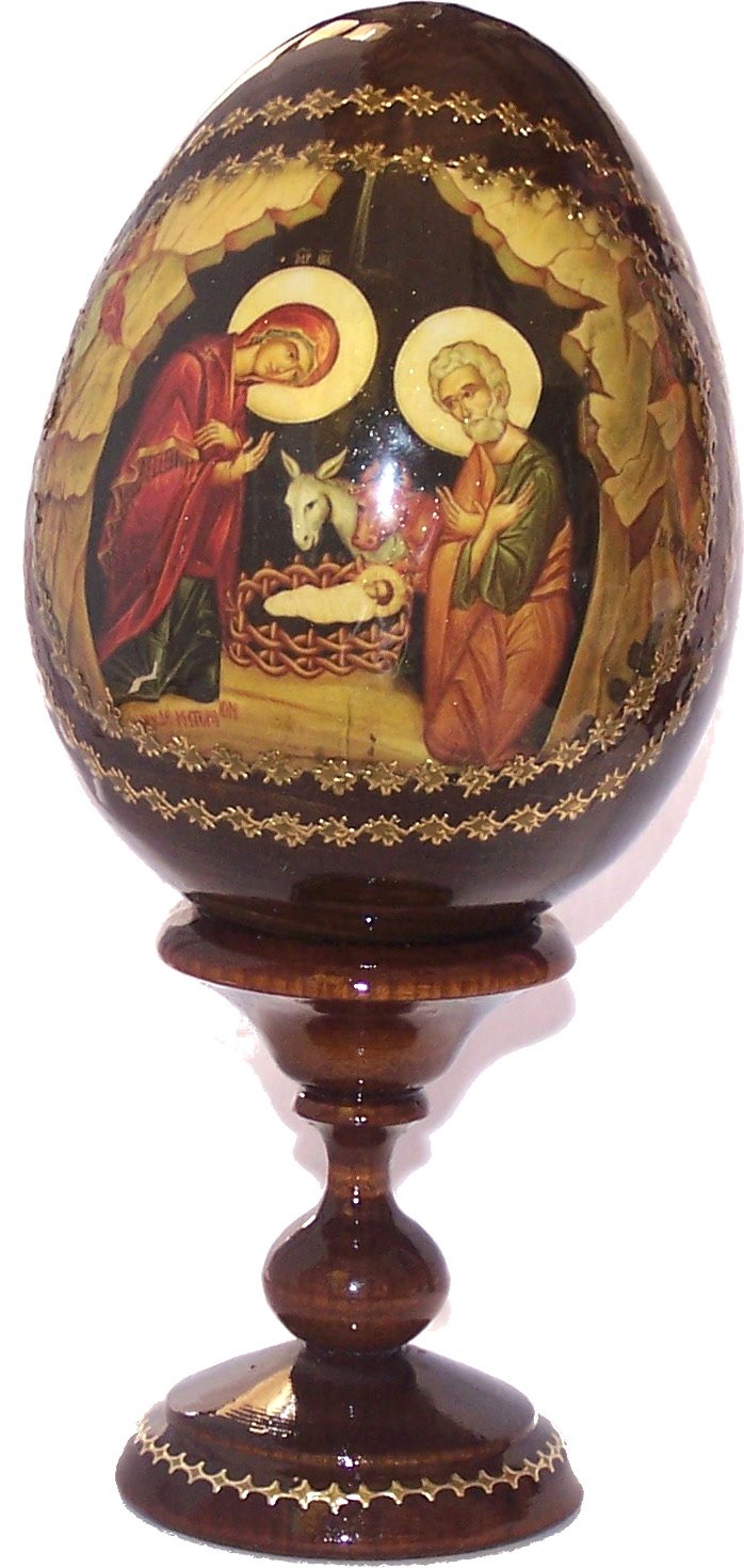  Nativity of our Lord Icon with sheets of Gold (Lithography) written on Egg - Made in Russia ( 7 Inches )、mySite、elrpsem3k