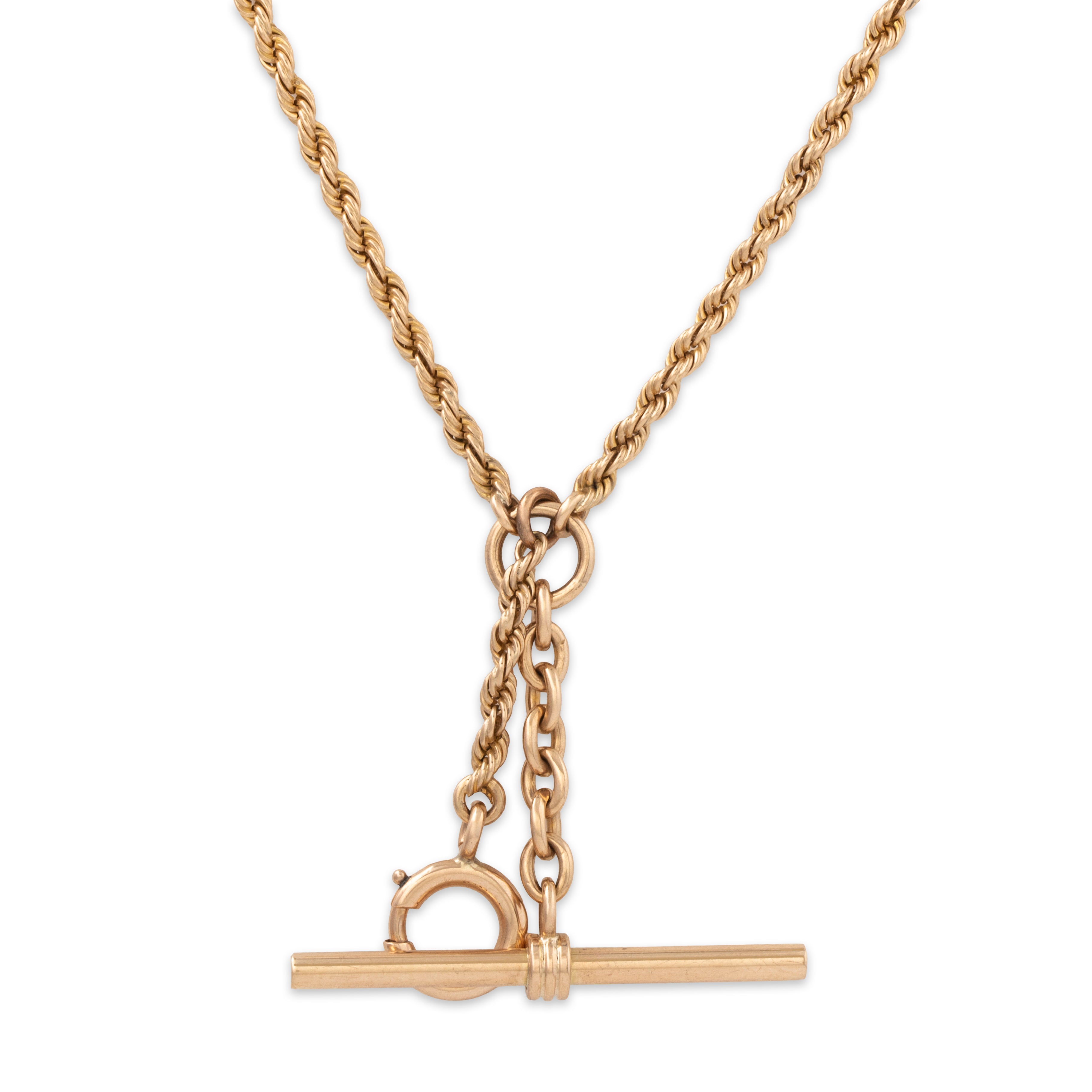 Antique 14k Rosy Yellow Gold Watch Fob Rope Chain Charm Holder Necklace 15.75、mySite、hinf8tx79