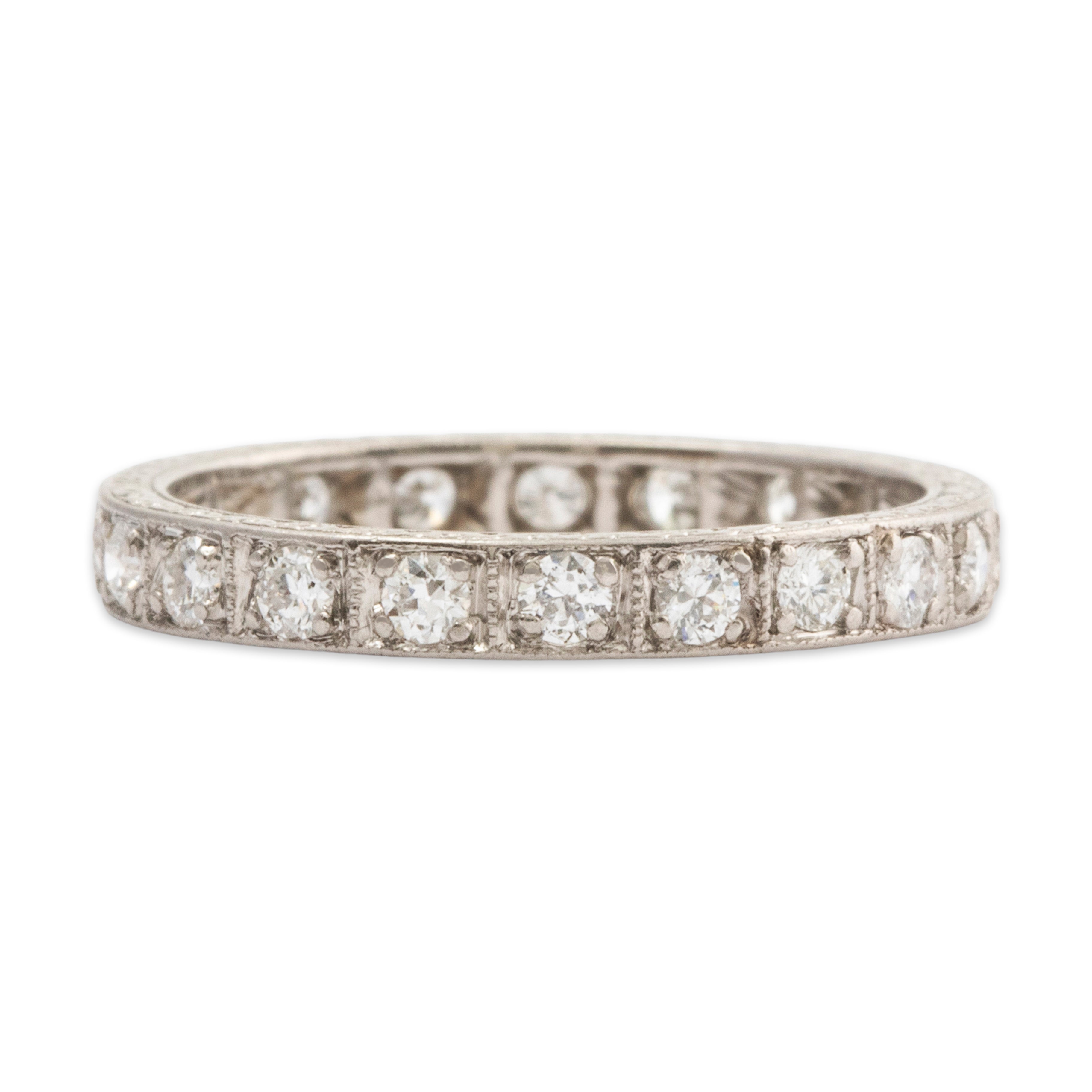 Antique Platinum European Cut Diamond Hand Engraved Eternity Band Ring 3.5、mySite、hinf8tx79