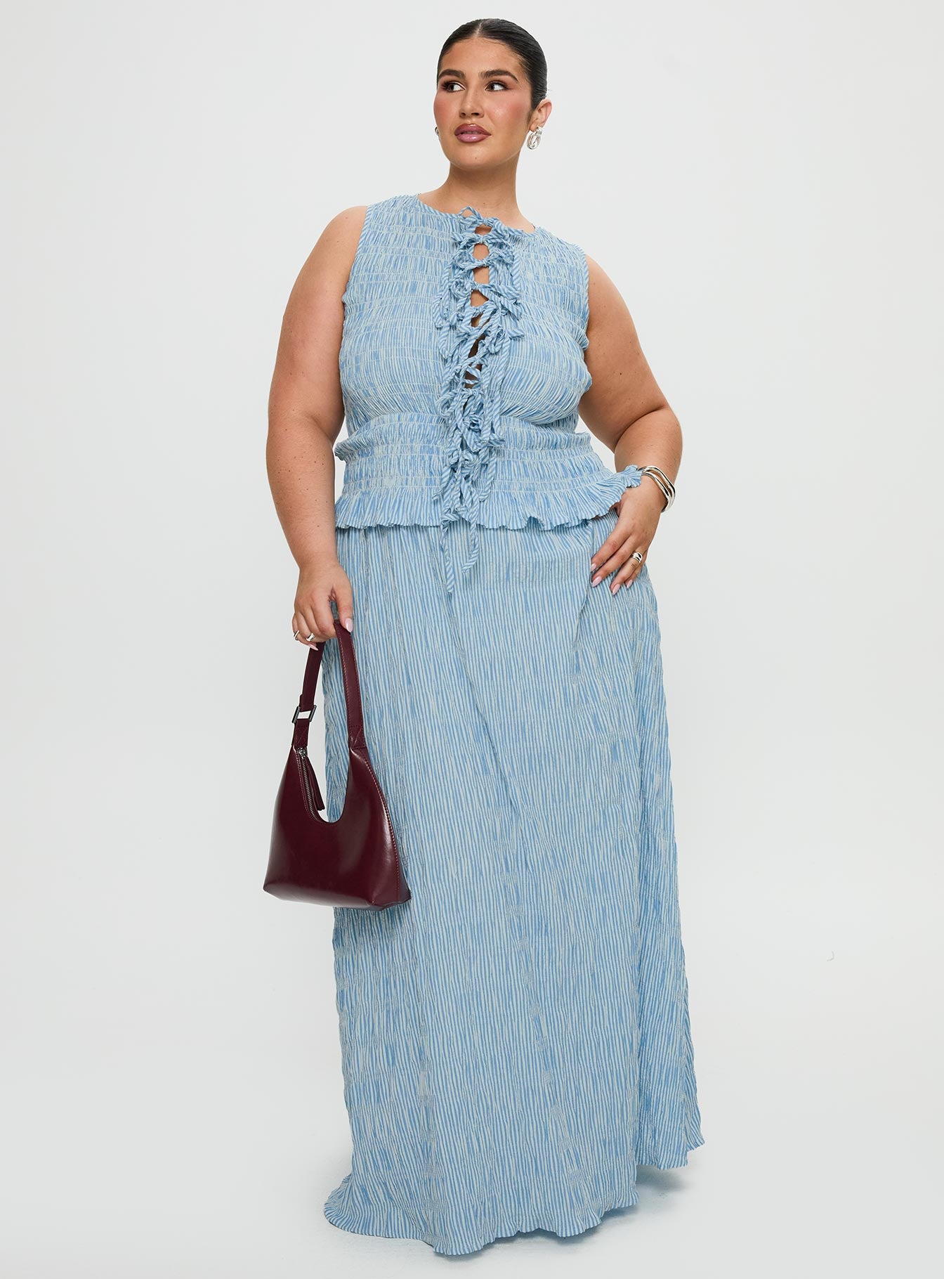 Songbird Shirred Maxi Dress Blue Curve、mySite、solidvoid