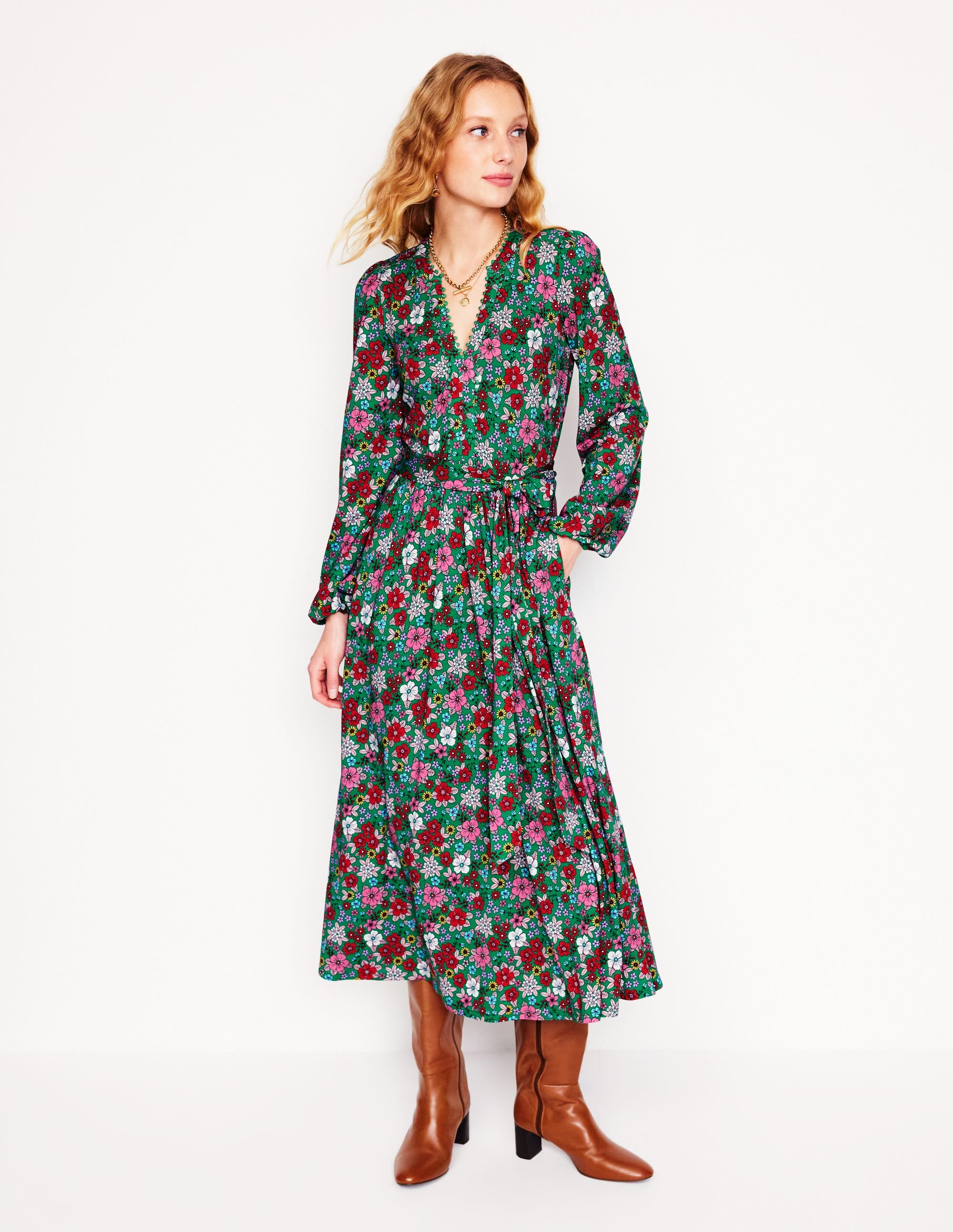  Maeve Trim Jersey Midi Dress-Rich Emerald, Blossom Scatter、mySite、ashleygrahame