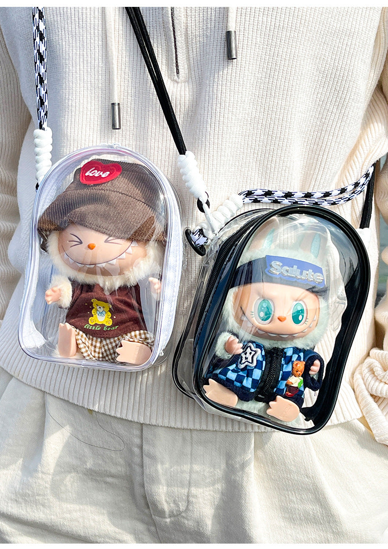  Display Shoulder Bag for Labubu v2 - Transparent PVC Dust-proof Bag for Pop Mart Figures、mySite、greenlandpopulation