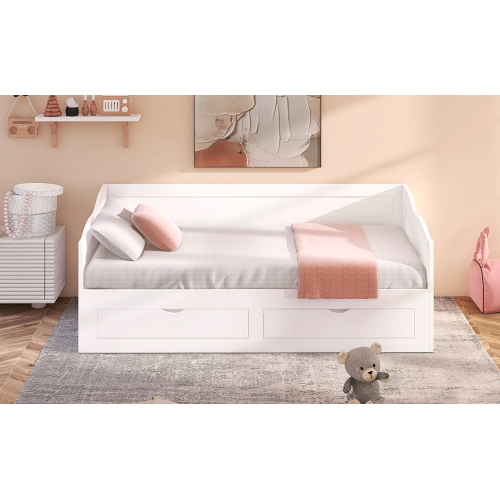 Wooden Daybed with Trundle Bed and Two Storage Drawers , Extendable Bed Daybed,Sofa Bed for Bedroom Living Room,White、、casual