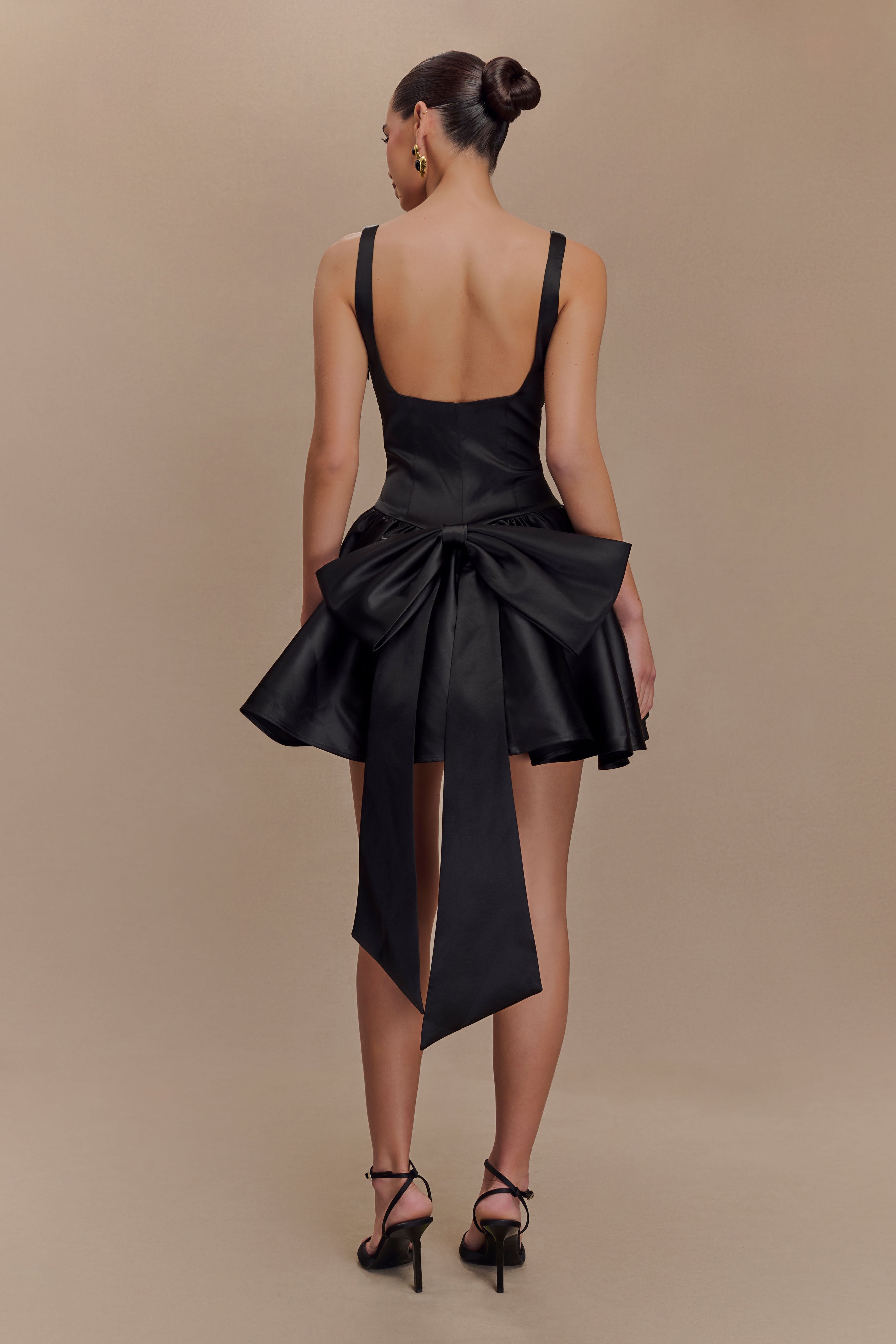 Felicia Satin Mini Dress With Bow - Black、mySite、solidvoid