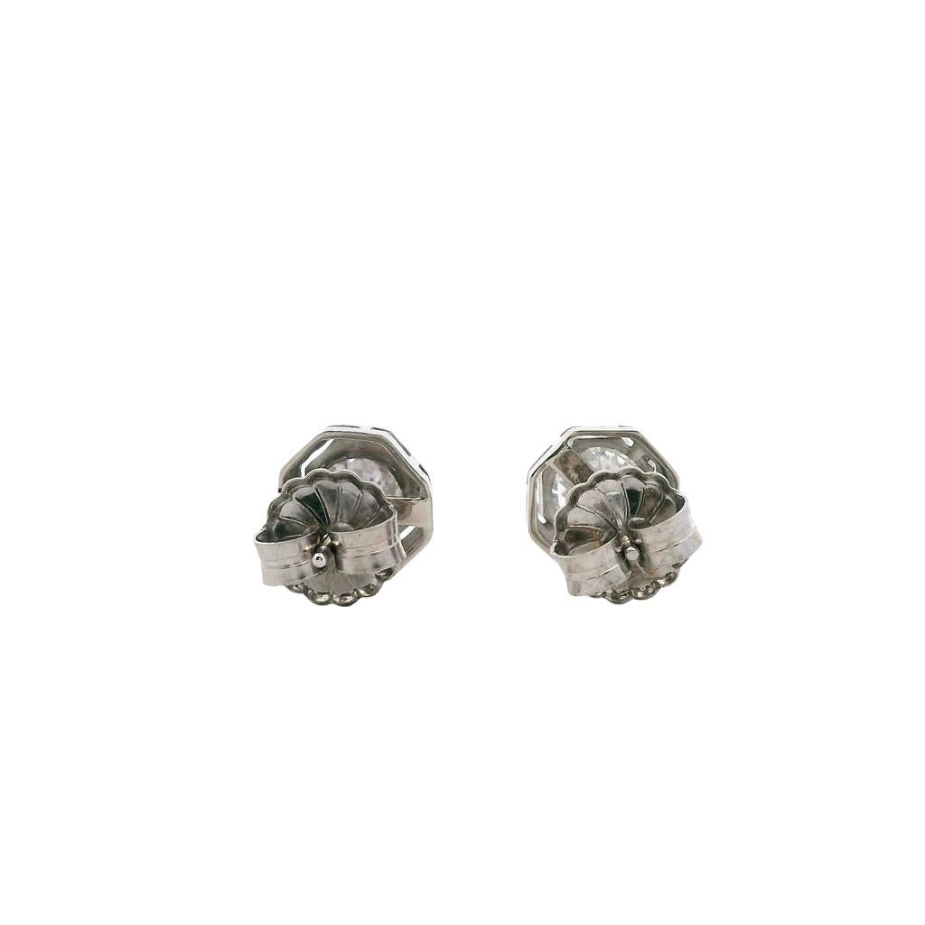  Estate 14K White Gold 1ctw Diamond Art Deco Stud Earrings