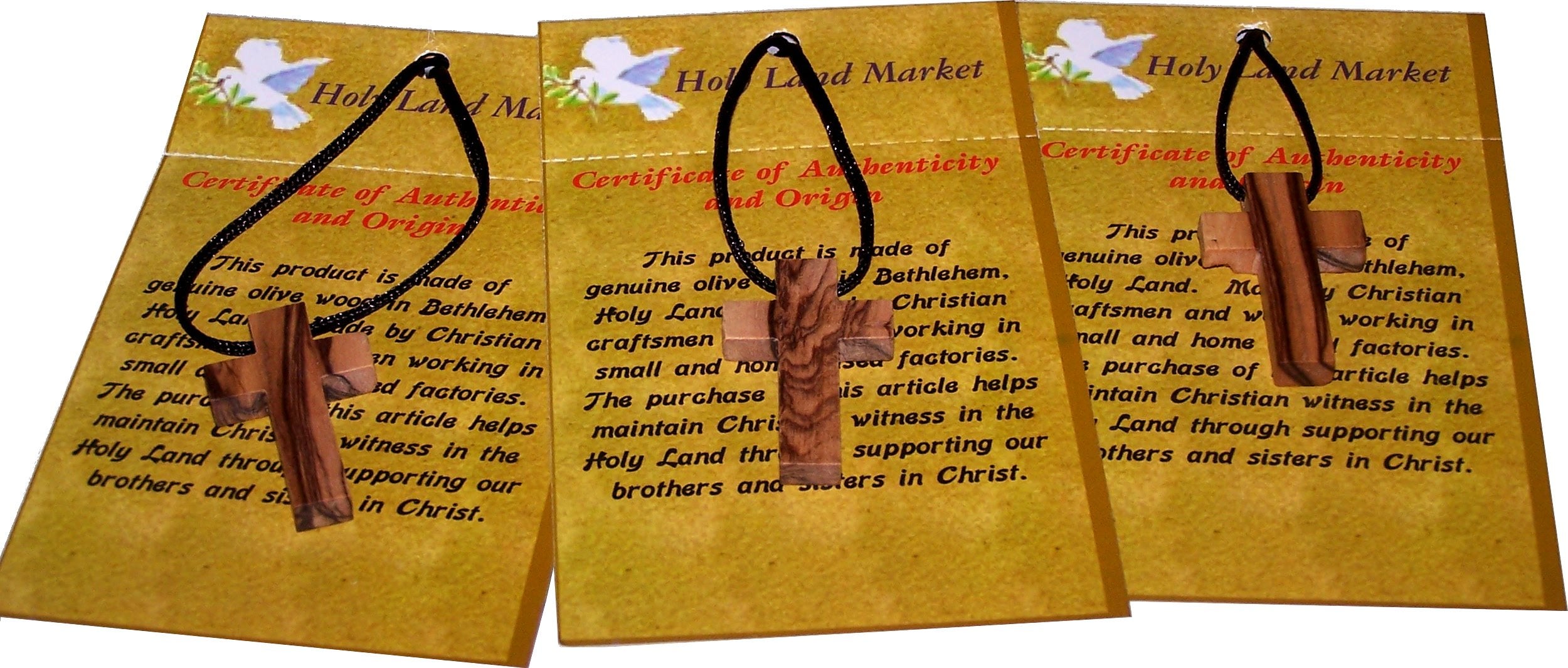  Holy Land Market 3 x Olive Wood Crosses Necklaces - with 3 Certificates and Lord Prayer Cards、mySite、elrpsem3k