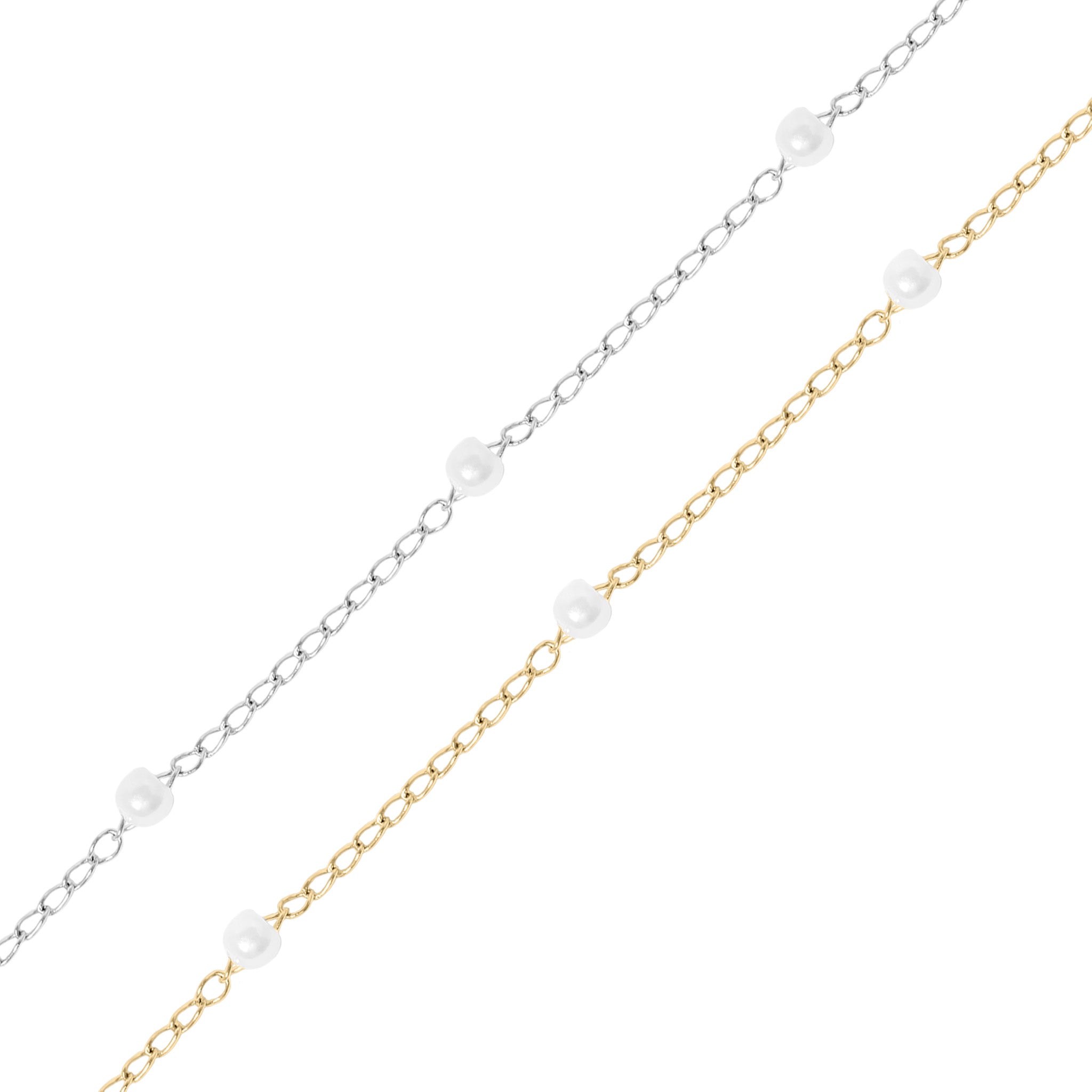 18K PVD Stainless Steel Faux Pearl Cable Chain By The Foot / SPL1013、mySite、dreamappss