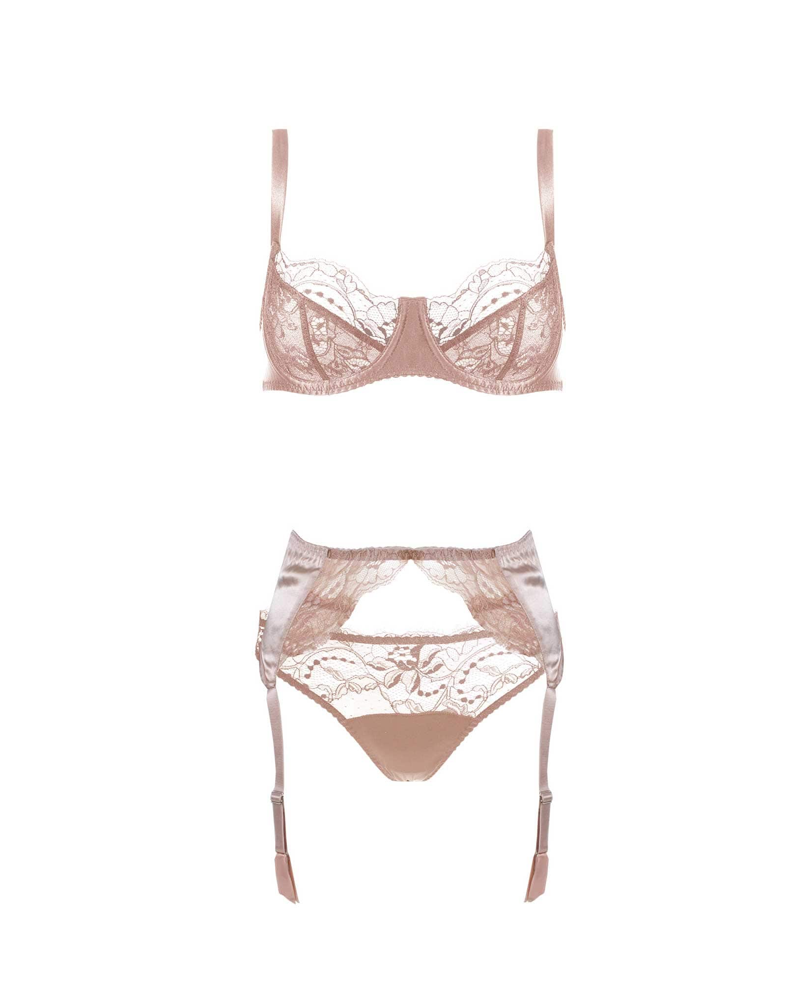 Signature Blush Lace Balcony Bra, Thong & Suspender Belt、mySite、justintrudeaud