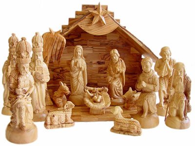 Holy Land Market Large Olive Wood Nativity Set- Musical、mySite、topwebapps