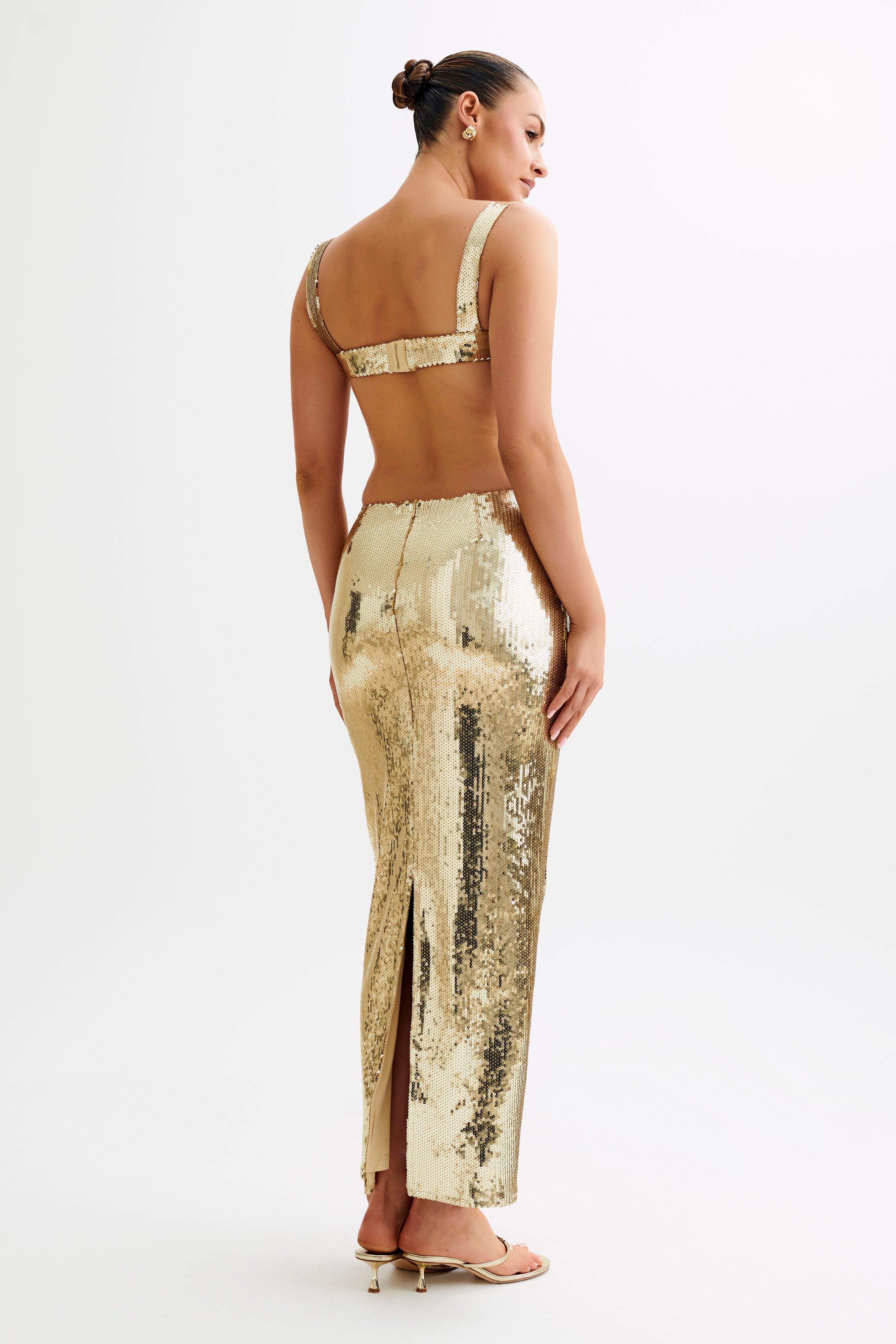 Adoria Sequin Cut Out Maxi Dress - Gold、mySite、solidvoid