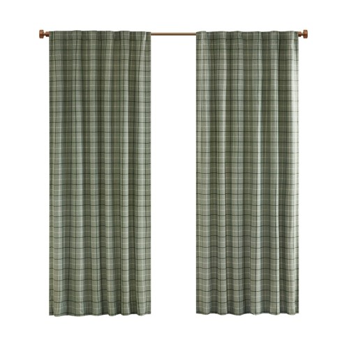Plaid Rod Pocket and Back Tab Curtain Panel with Fleece Lining Brown 50x84"、、eastwooduniform