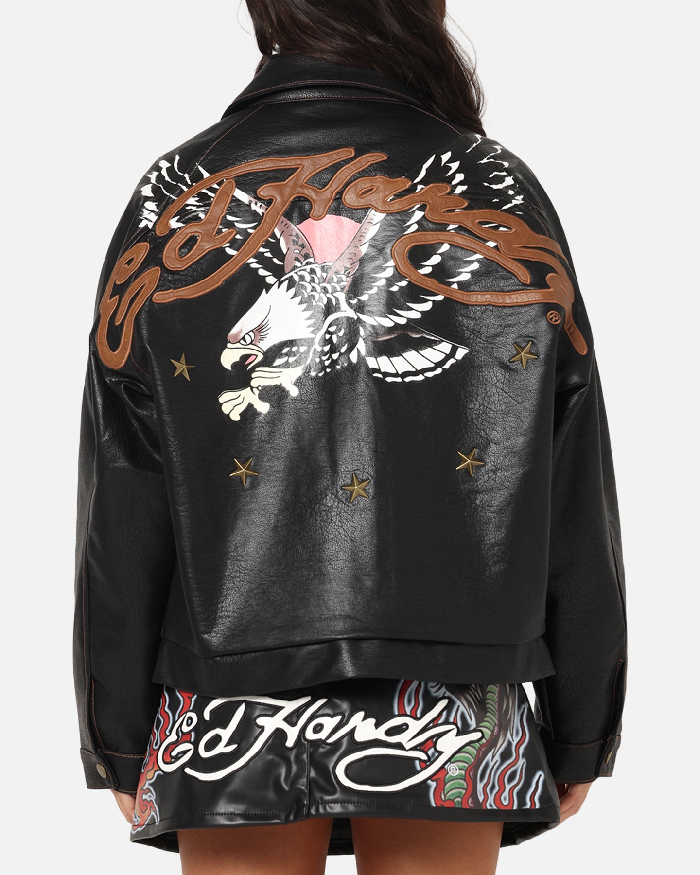 Ed Hardy Women's Vegan Leather Bomber Jacket Black、mySite、zt4zffjzw