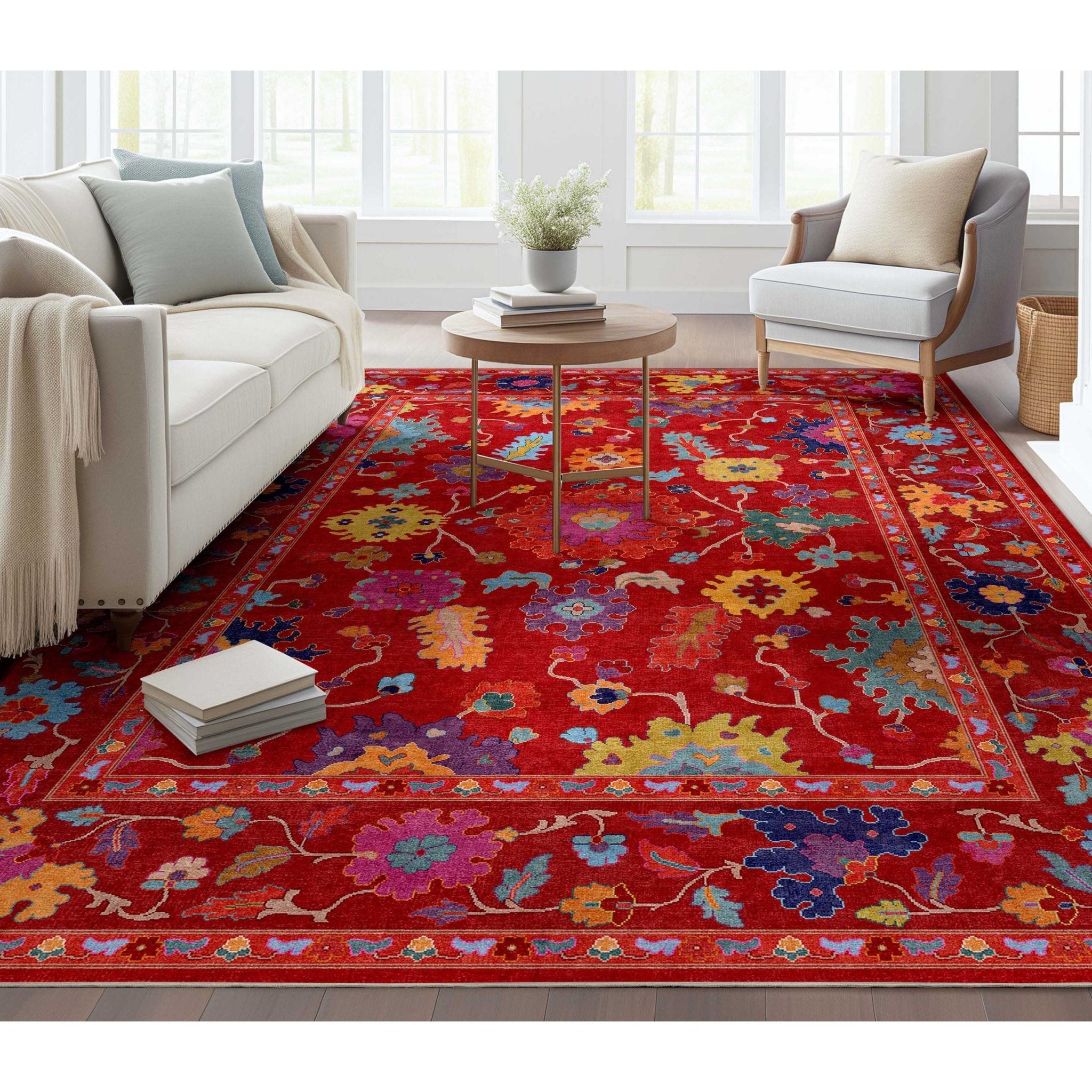 Bodrum Vintage Bohemian Floral Rug for Living Room Bedroom Dining Room ,Easy Clean、mySite、gigharbornorthrealestate