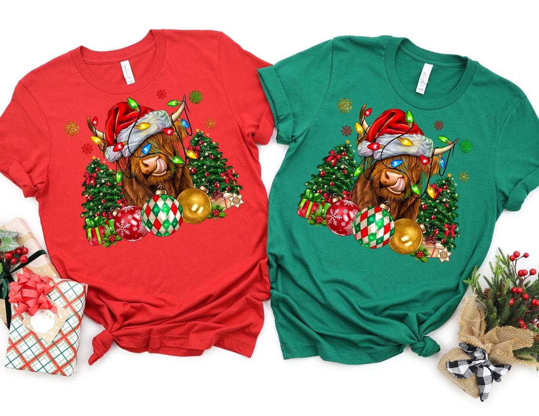 Highland Cow Christmas Holiday Tshirt-Made to Order、mySite、g9winljtr