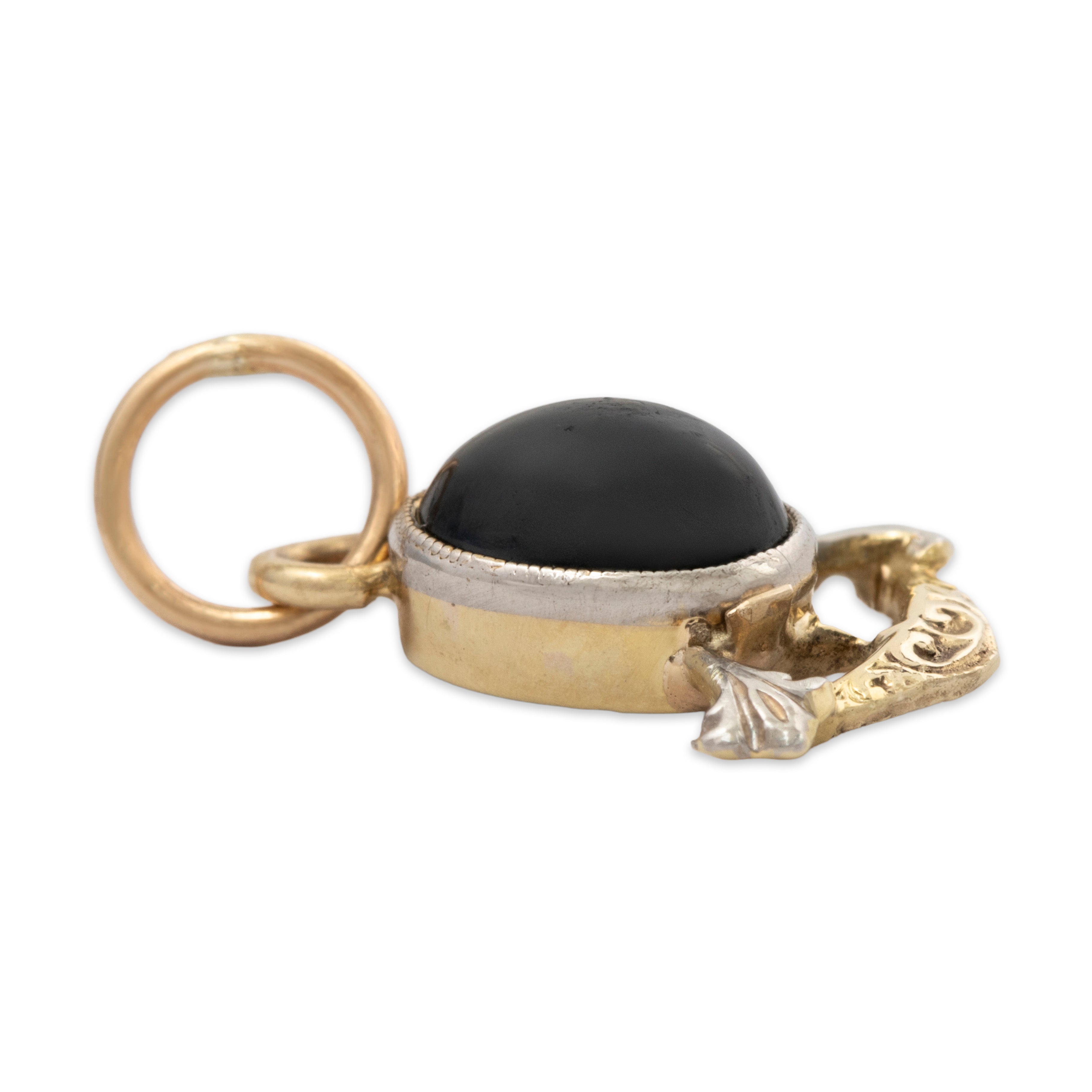 Antique 14k Yellow & White Gold Cabochon Synthetic Sapphire Deco Charm Pendant、mySite、hinf8tx79