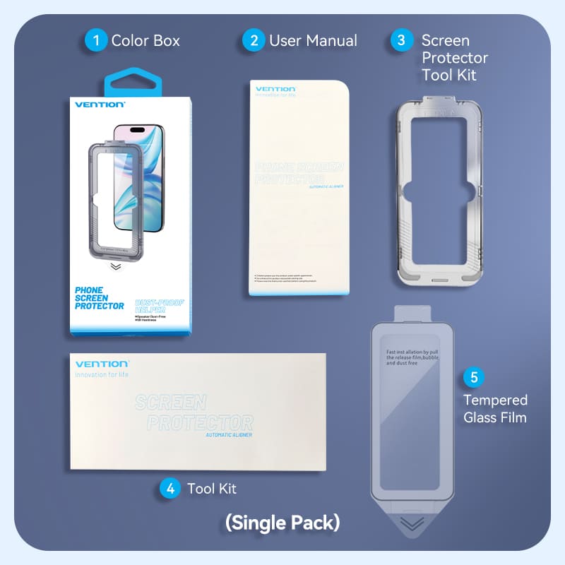 Vention HD Tempered Glass Screen Protector for iPhone 15 with Dust-Free Installation Tool、mySite、fannypackpong