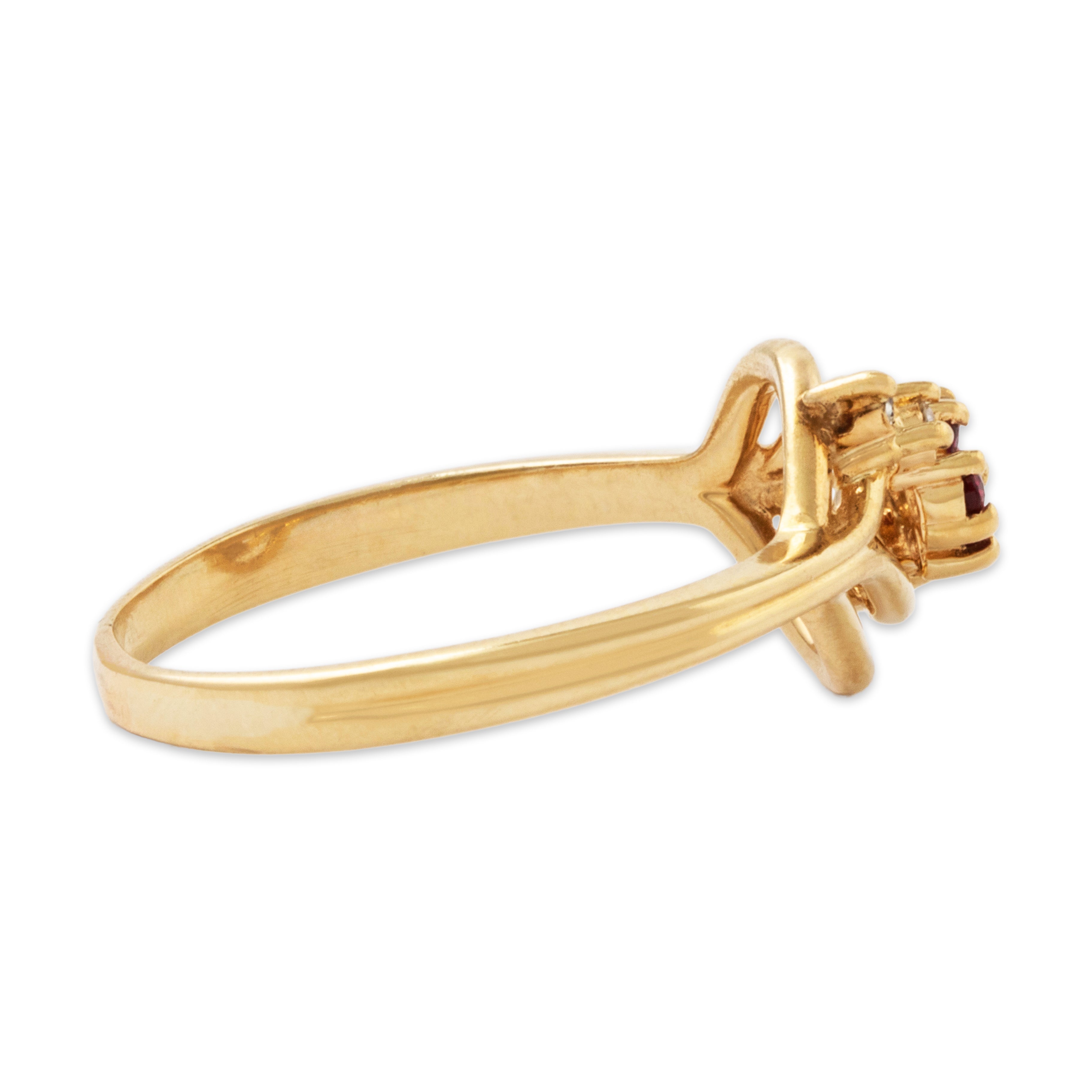 Vintage 14k Yellow Gold Ruby Diamond Dainty Floriform Ring 8.00、mySite、hinf8tx79