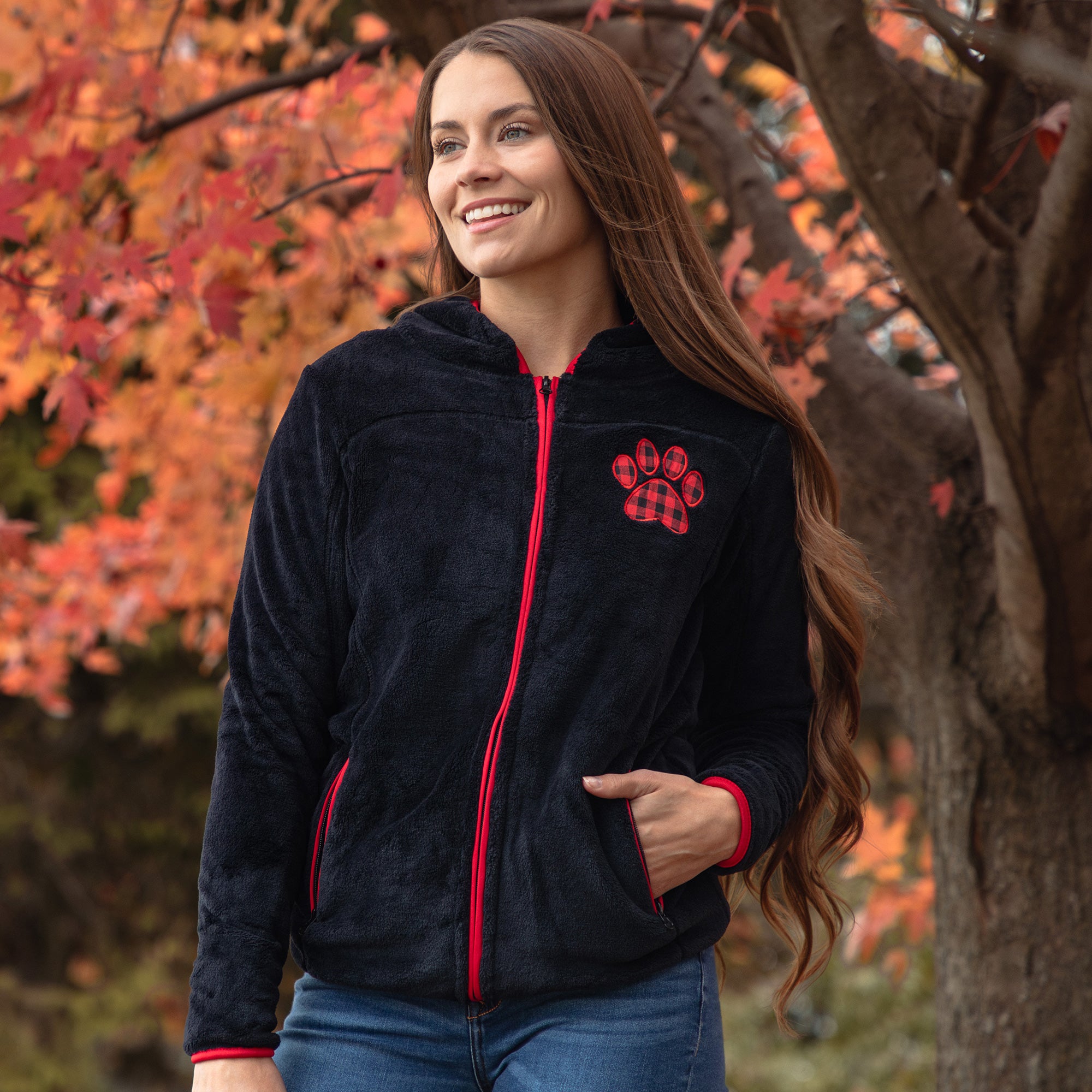 Buffalo Check Paw Print Plush Sherpa Hooded Jacket、mySite、camillekostekn