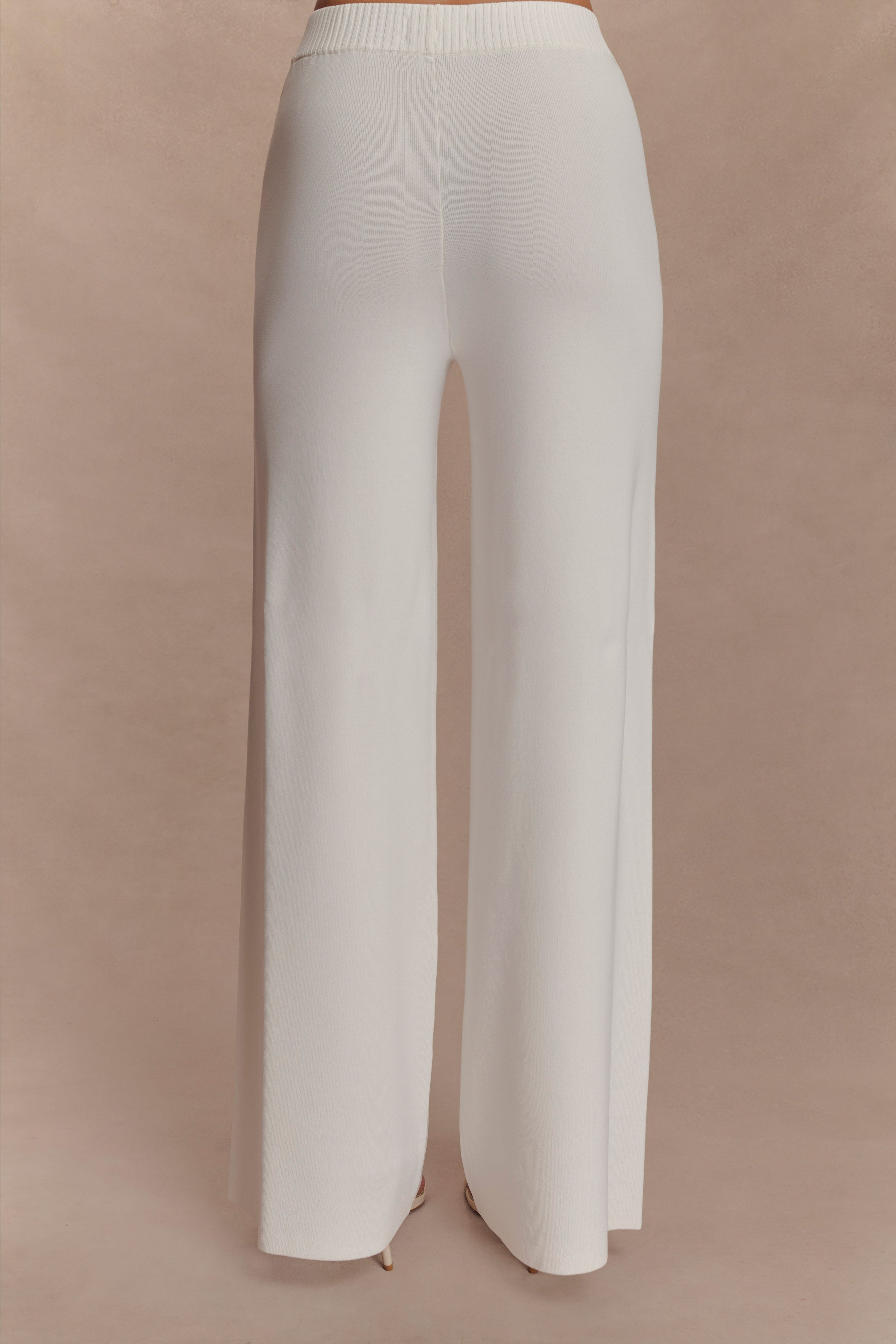 Fabiana Wide Leg Knit Pant - White、mySite、solidvoid
