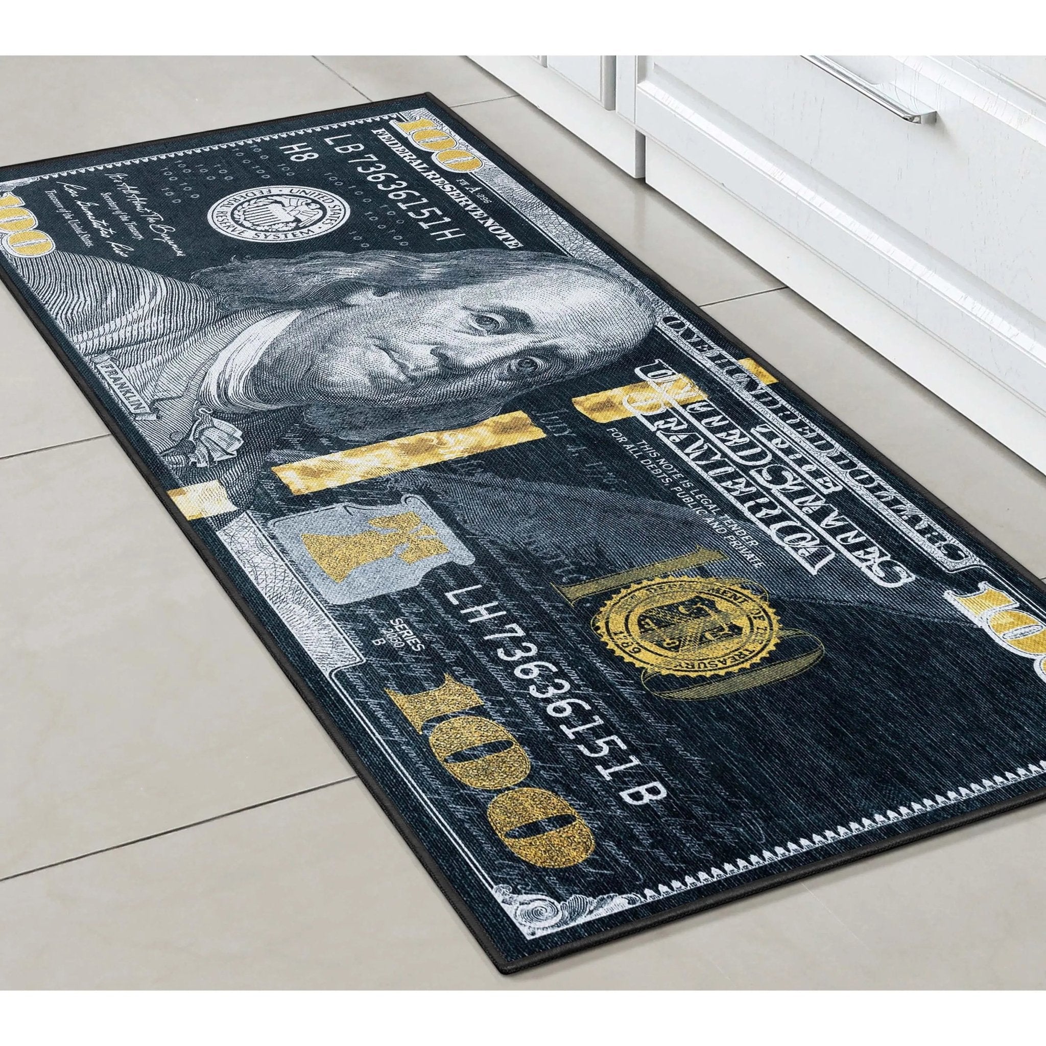 New Hundred Dollar Bill Black Black Novelty Runner Flat-Weave Rug、mySite、gigharbornorthrealestate