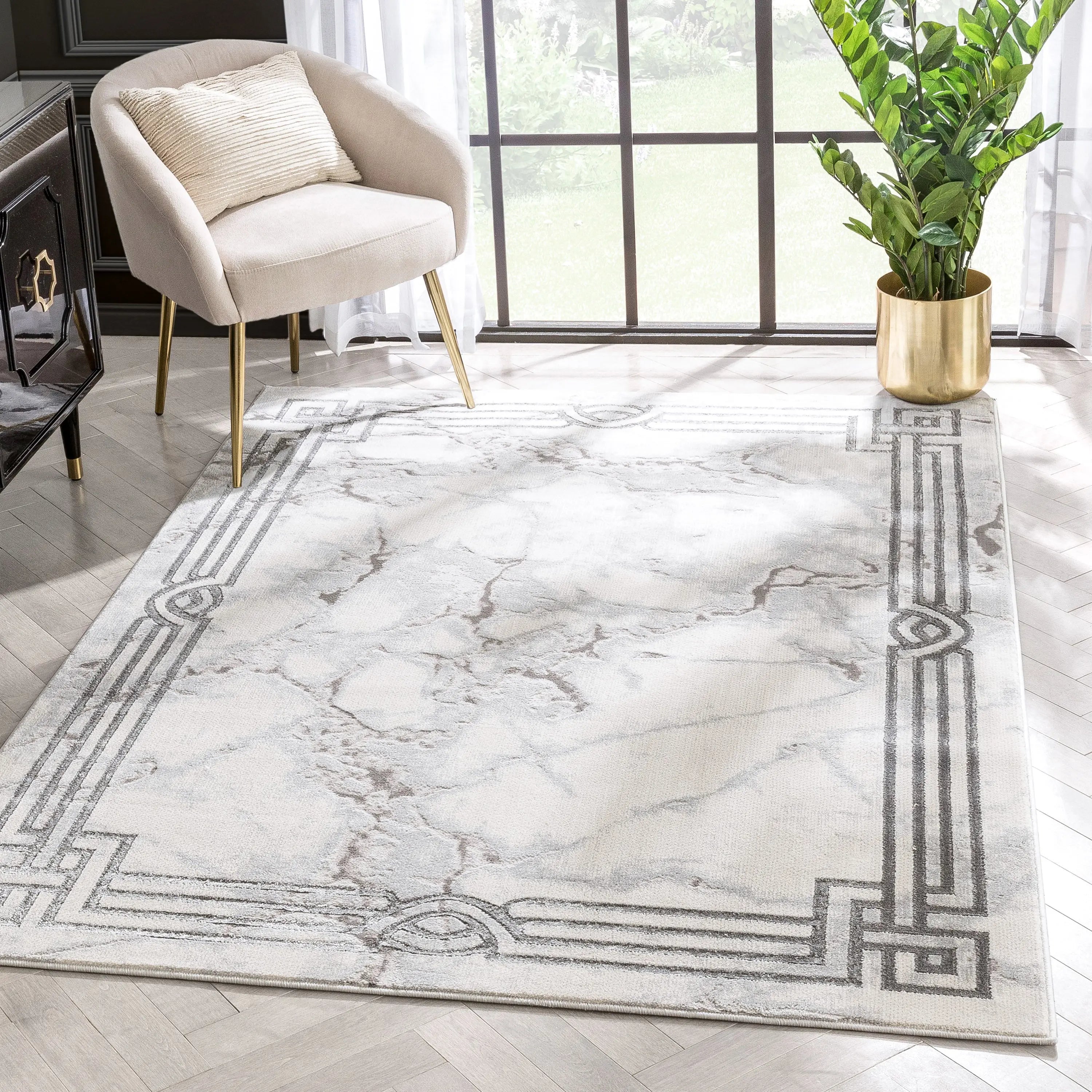 Huntington Retro Marble Border Glam Rug、mySite、gigharbornorthrealestate