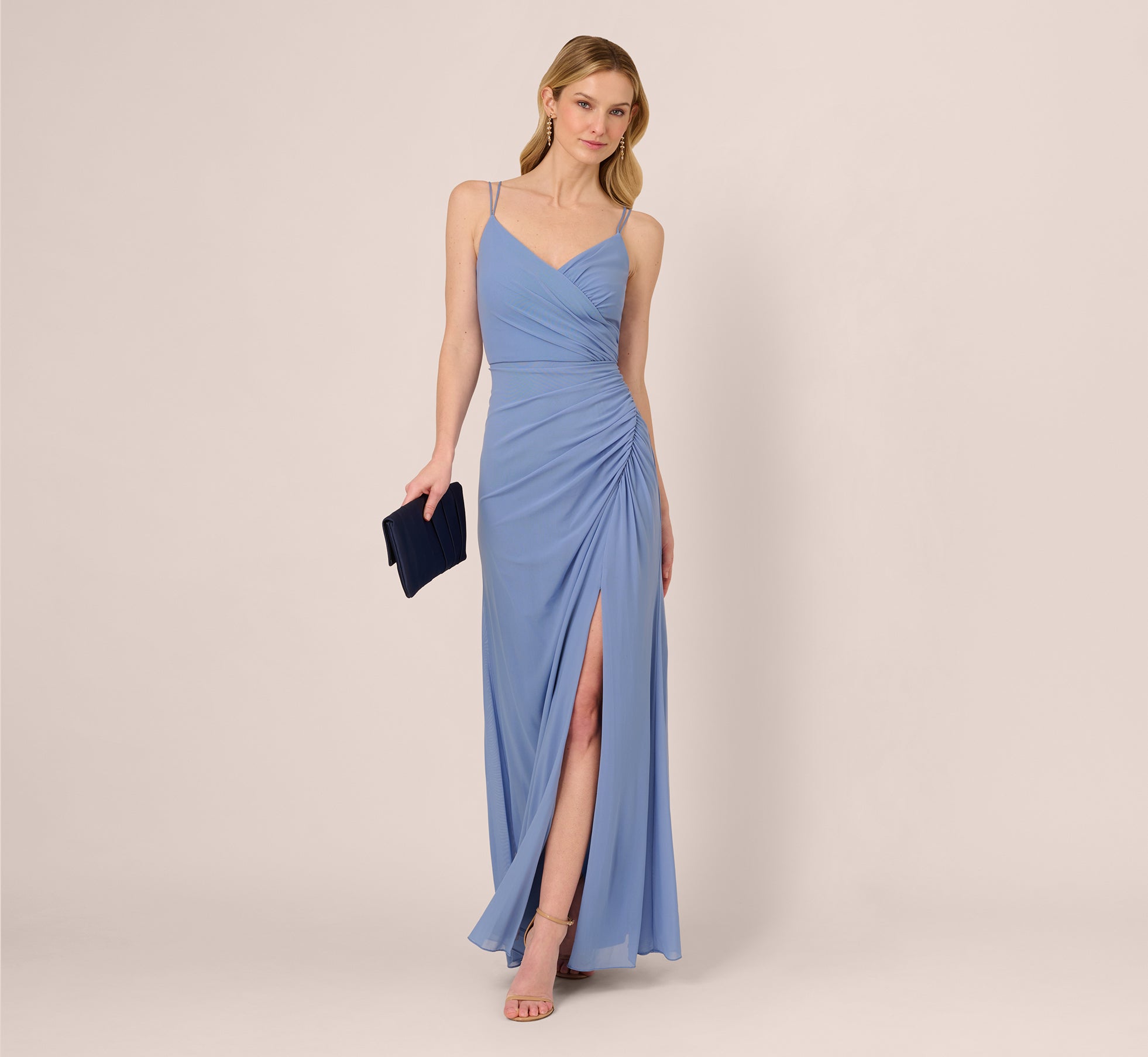 Sleeveless Mesh Gathered And Draped Gown In French Blue、mySite、solidvoid