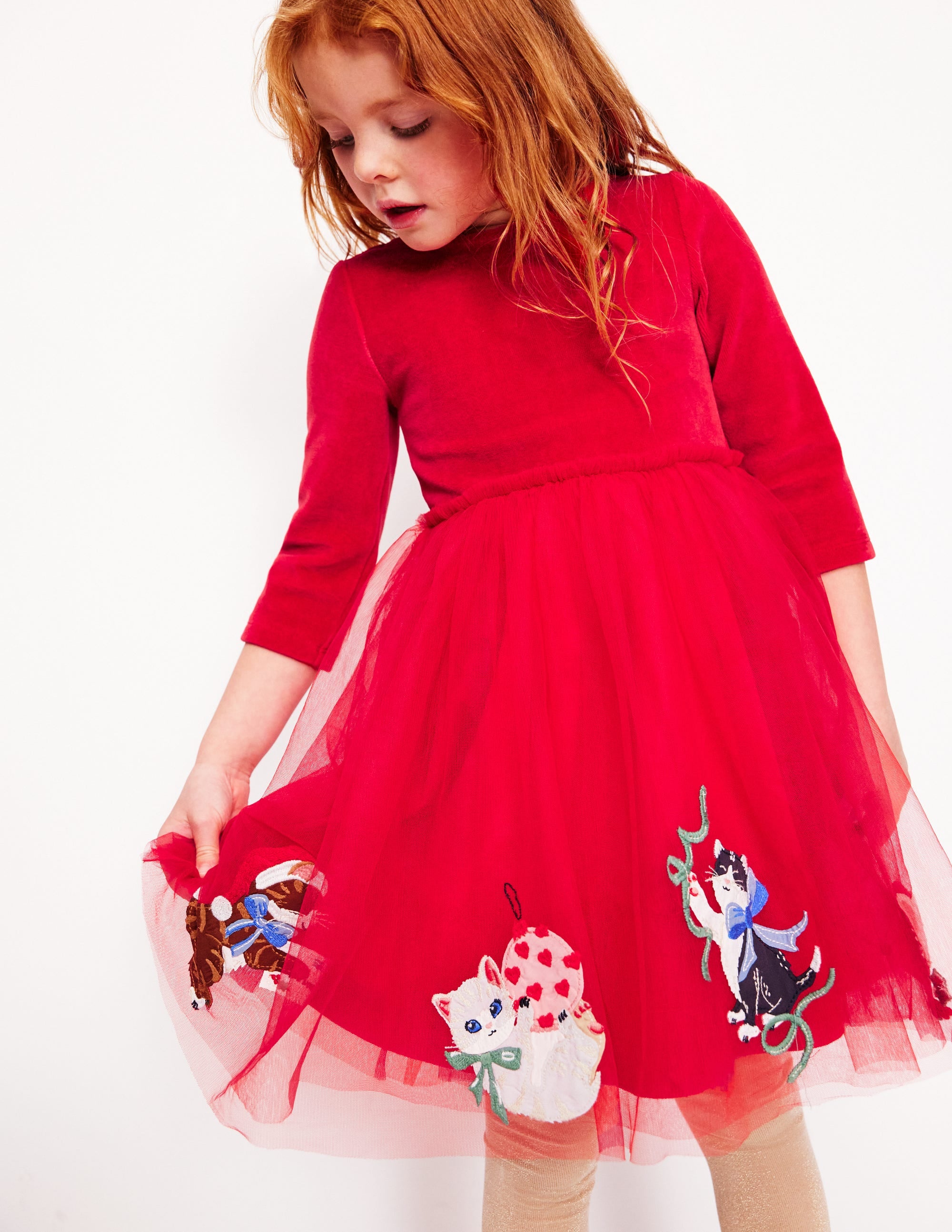  Velvet Tulle Appliqu茅 Dress-Rouge Red Cats、mySite、ashleygrahame